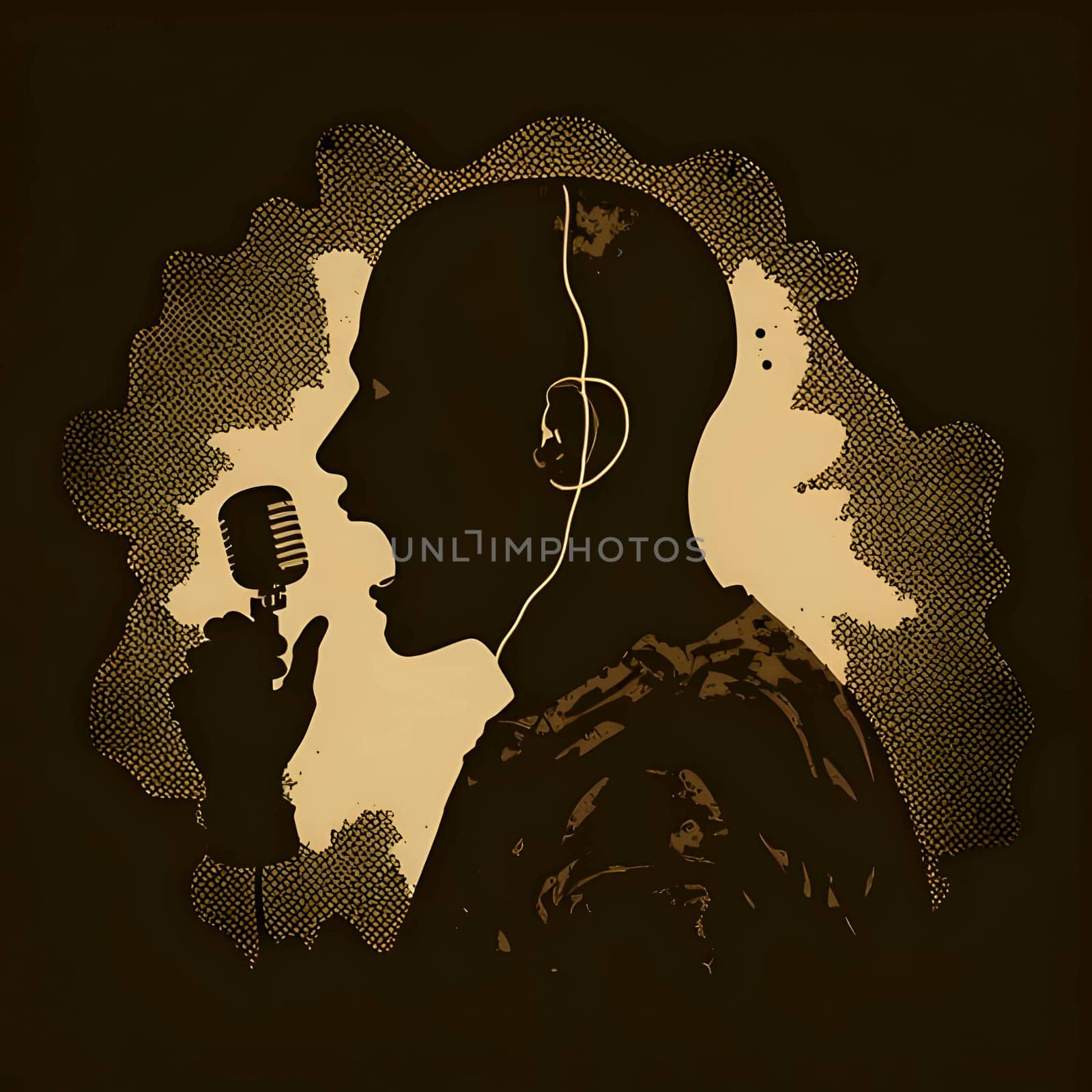 Vector illustration of a singer in black silhouette against a clean orange background, capturing graceful forms.