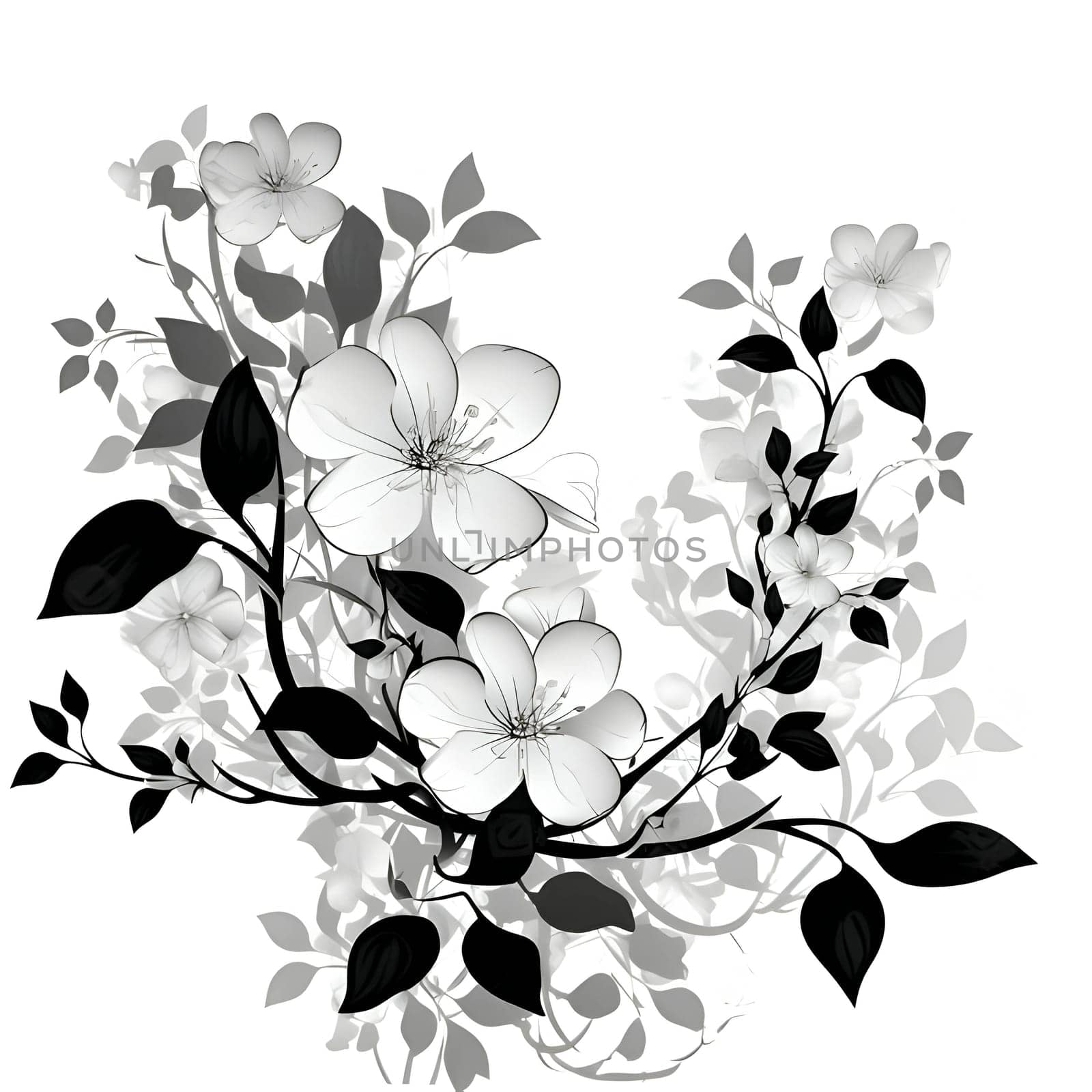 Vector illustration of a flowers in black silhouette against a clean white background, capturing graceful forms.