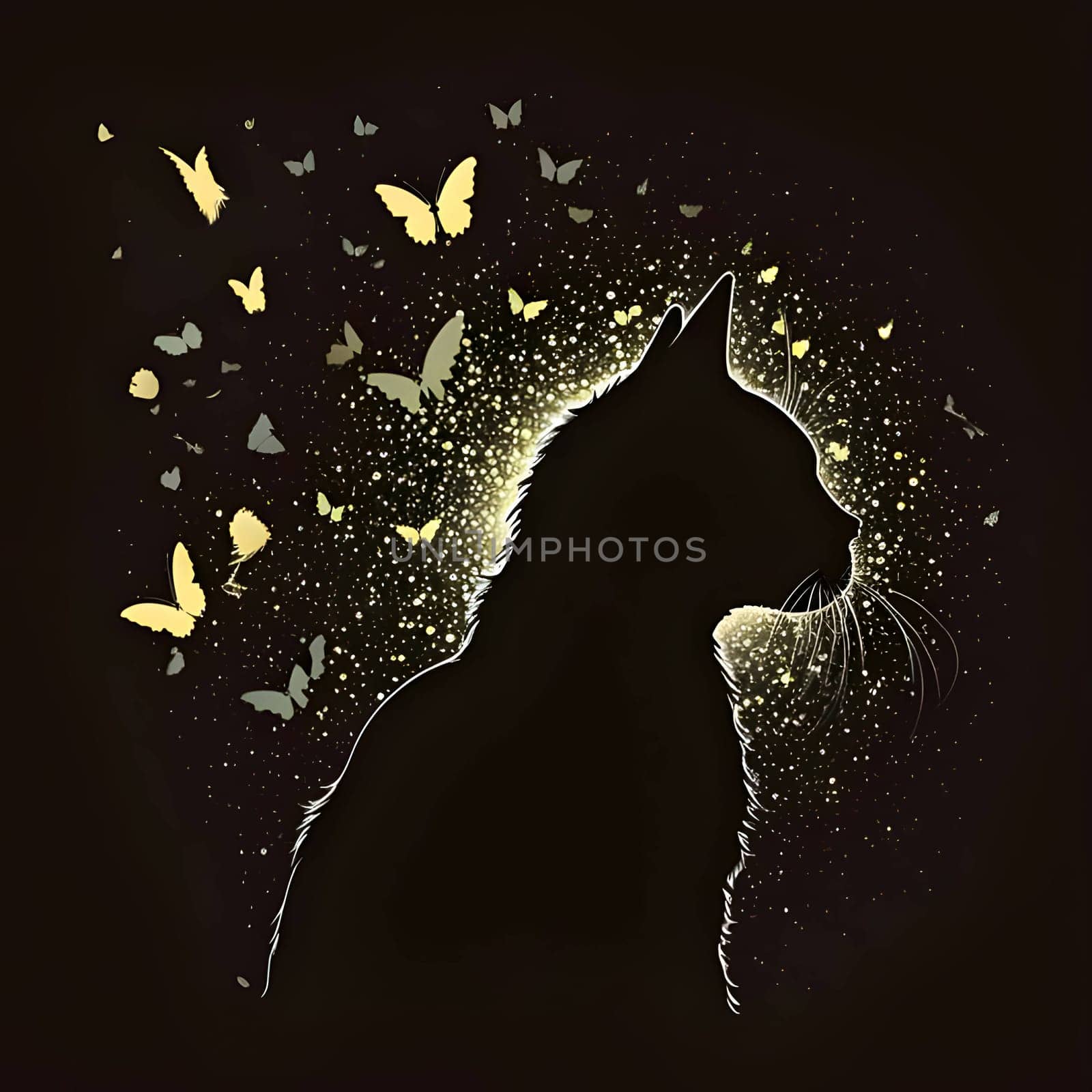 Vector illustration of a cat in black silhouette against a clean black background, capturing graceful forms.