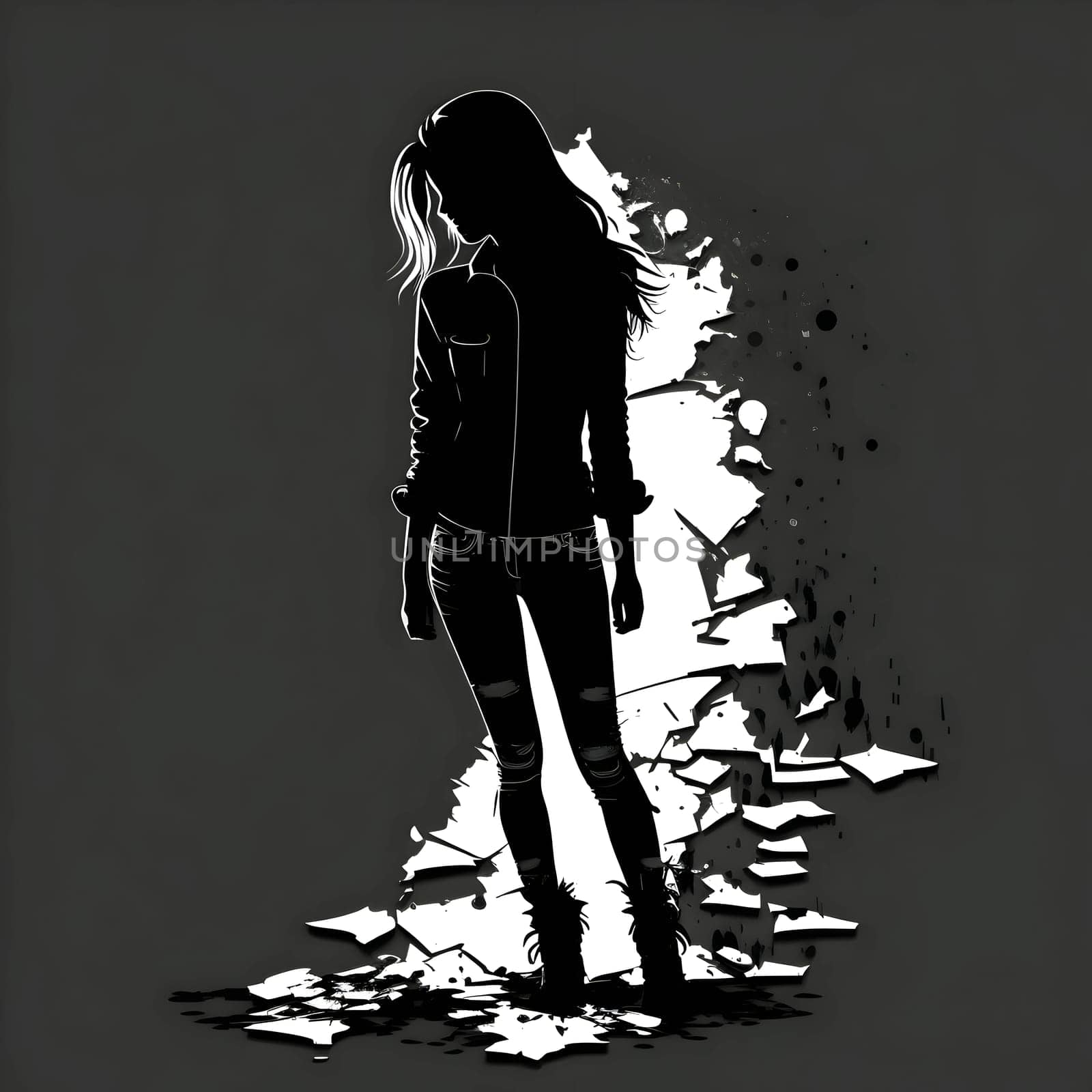 Vector illustration of a girl in black silhouette against a clean dark background, capturing graceful forms.