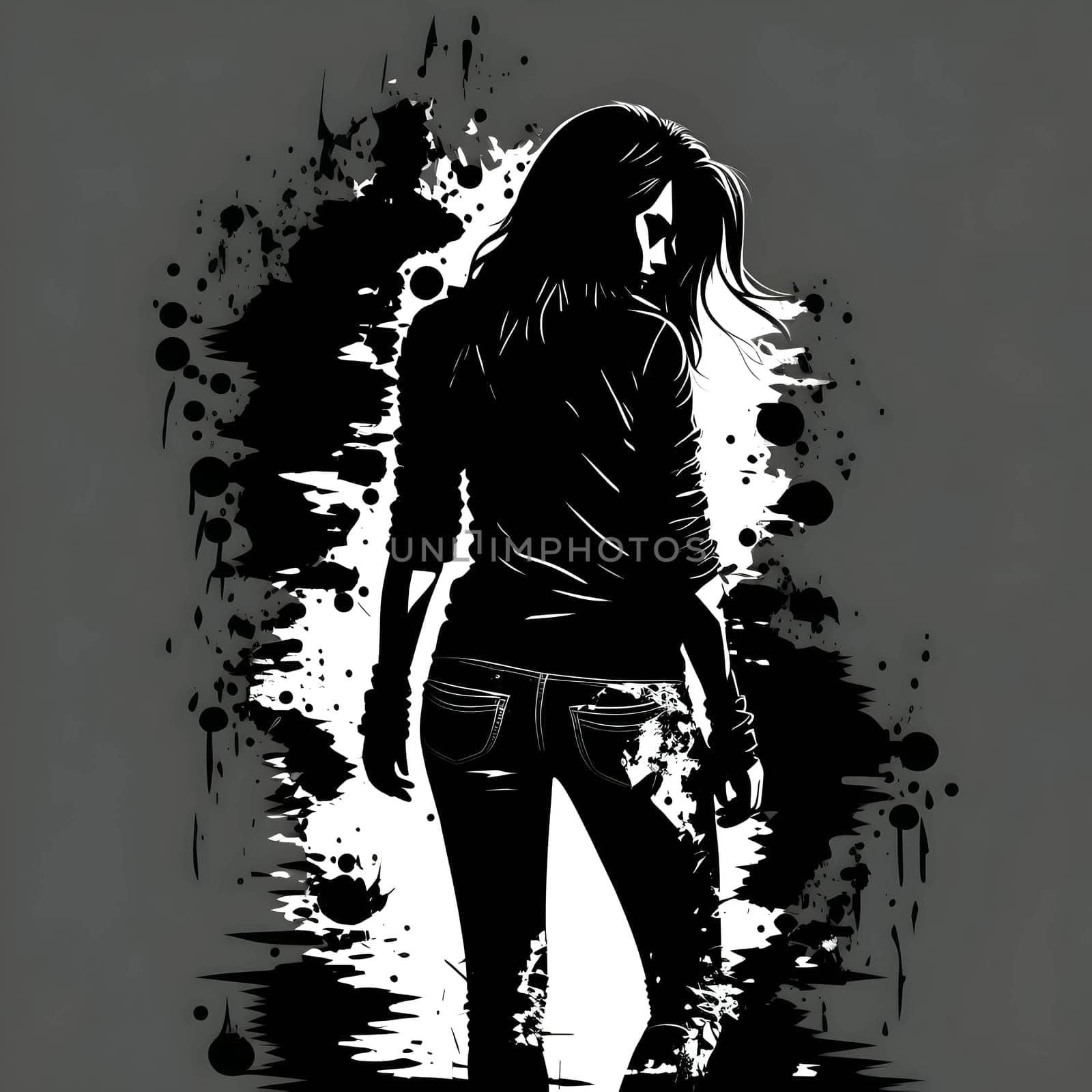 Vector illustration of a girl in black silhouette against a clean dark background, capturing graceful forms.