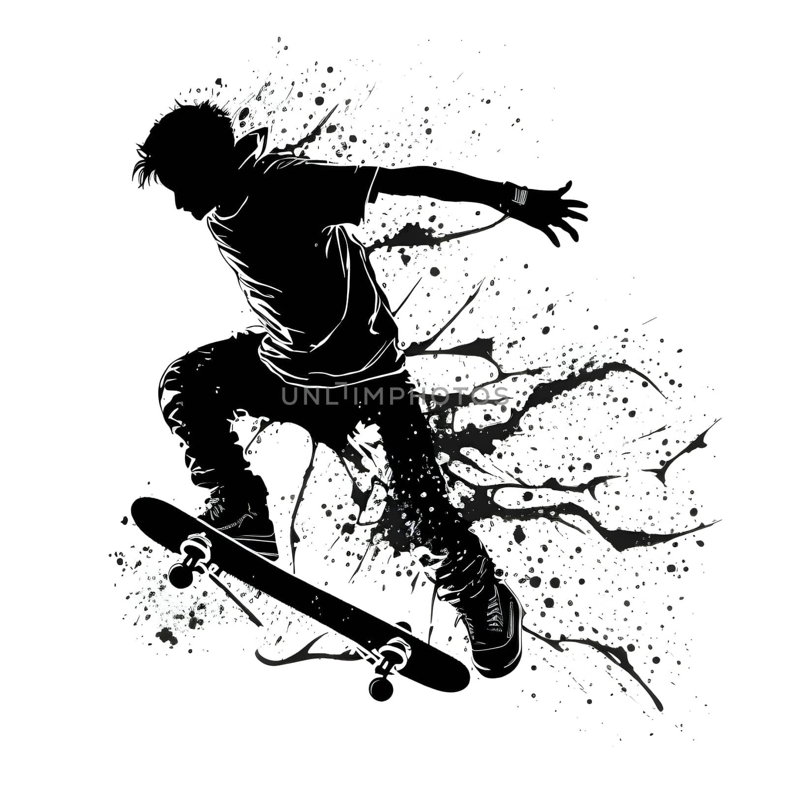 Vector illustration of a boy on skateboard in black silhouette against a clean white background, capturing graceful forms.