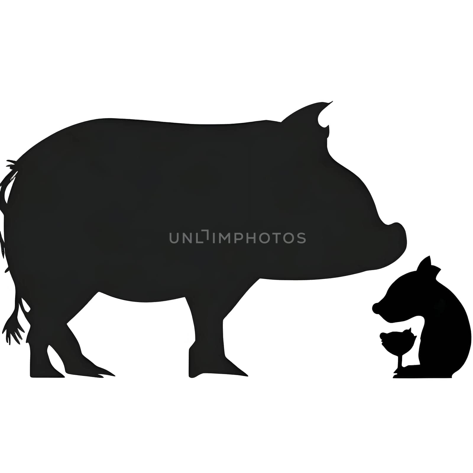 Vector illustration of two pigs in black silhouette against a clean white background, capturing graceful forms.