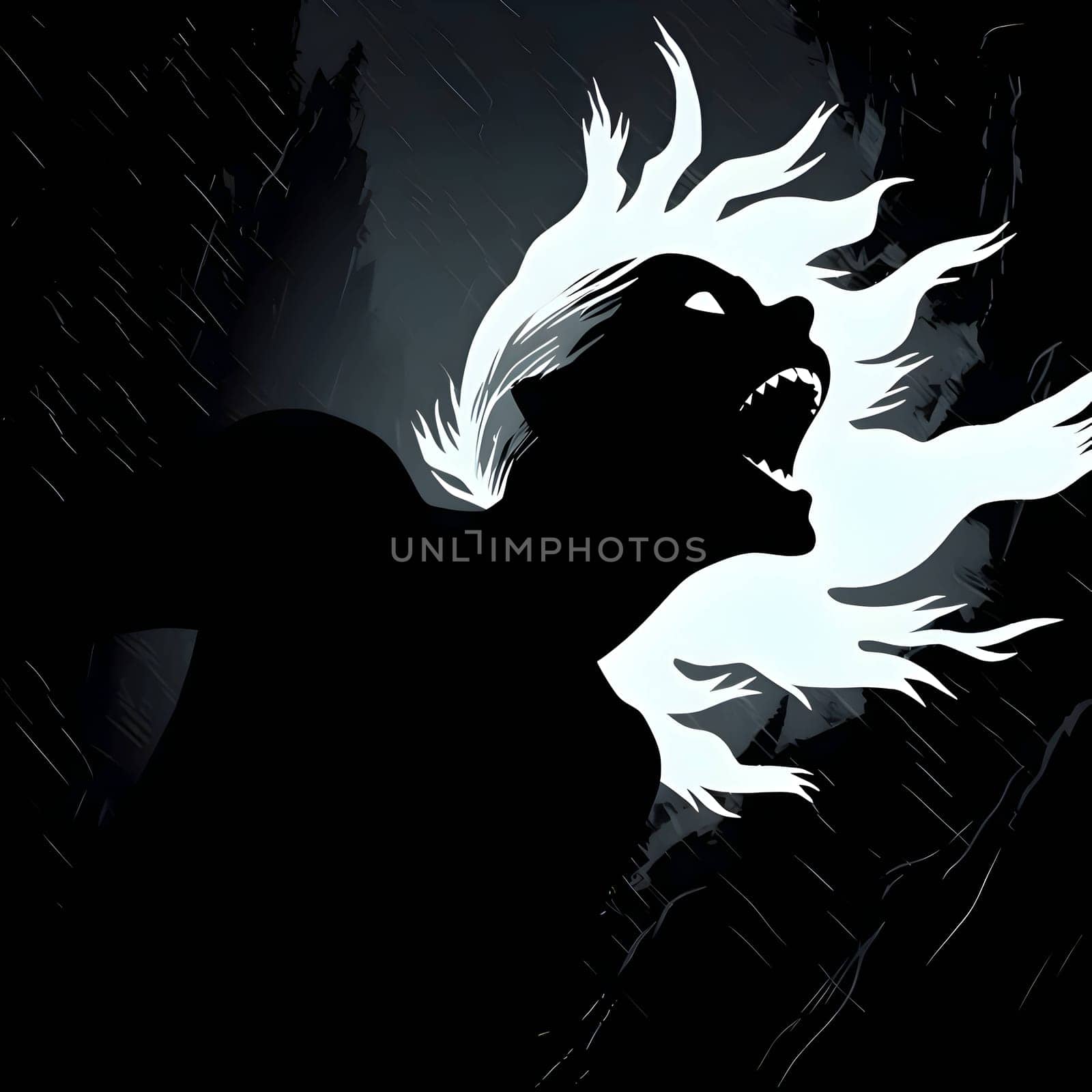 Vector illustration of a demon in black silhouette against a clean dark background, capturing graceful forms.