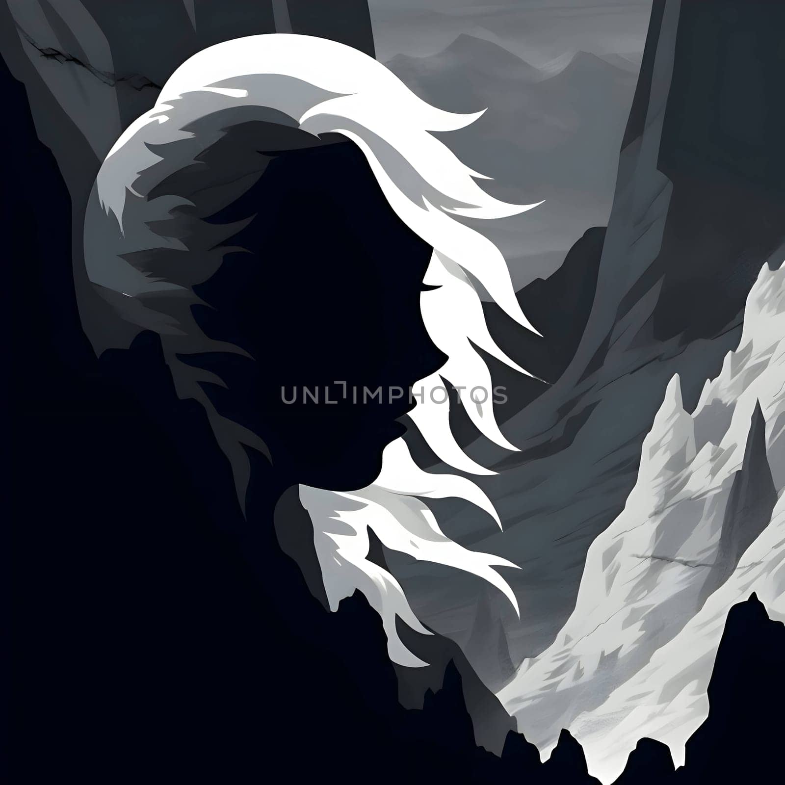 Vector illustration of a women's heads in black silhouette against a clean dark background, capturing graceful forms.