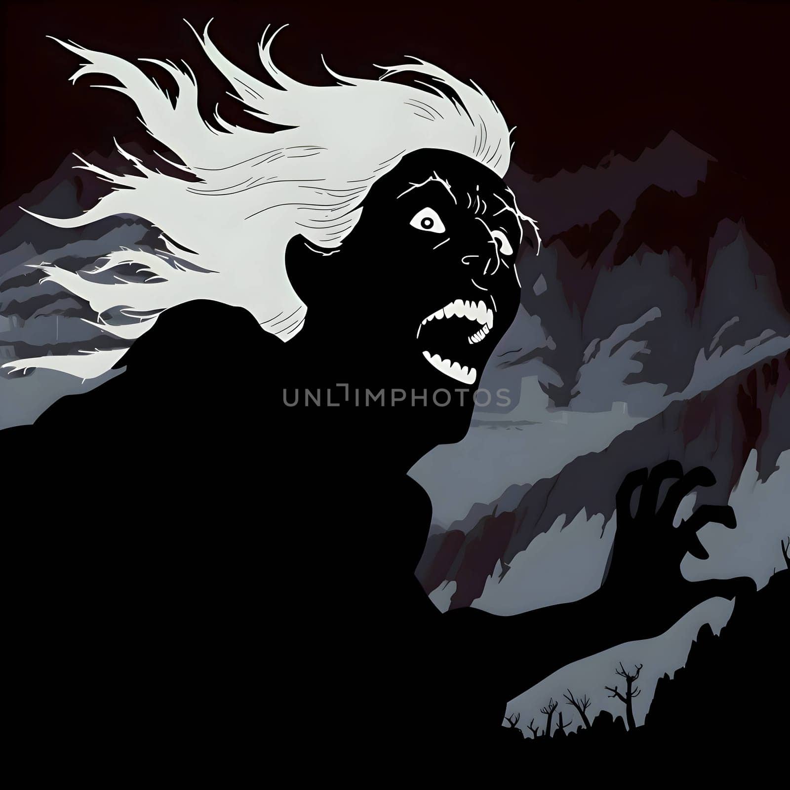 Vector illustration of a frightened person in black silhouette against a clean dark background, capturing graceful forms.