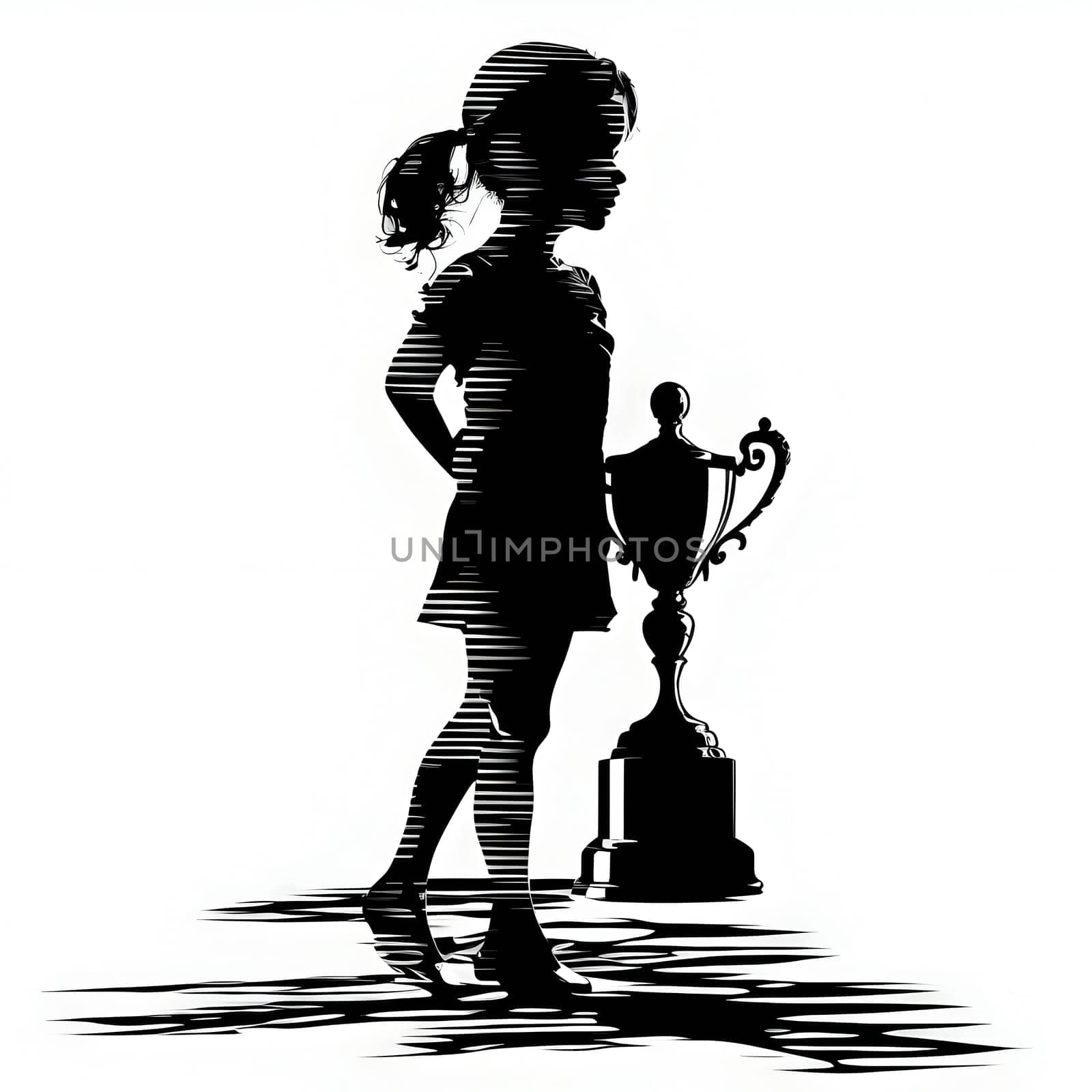 Vector illustration of a girl with a cup in black silhouette against a clean white background, capturing graceful forms.