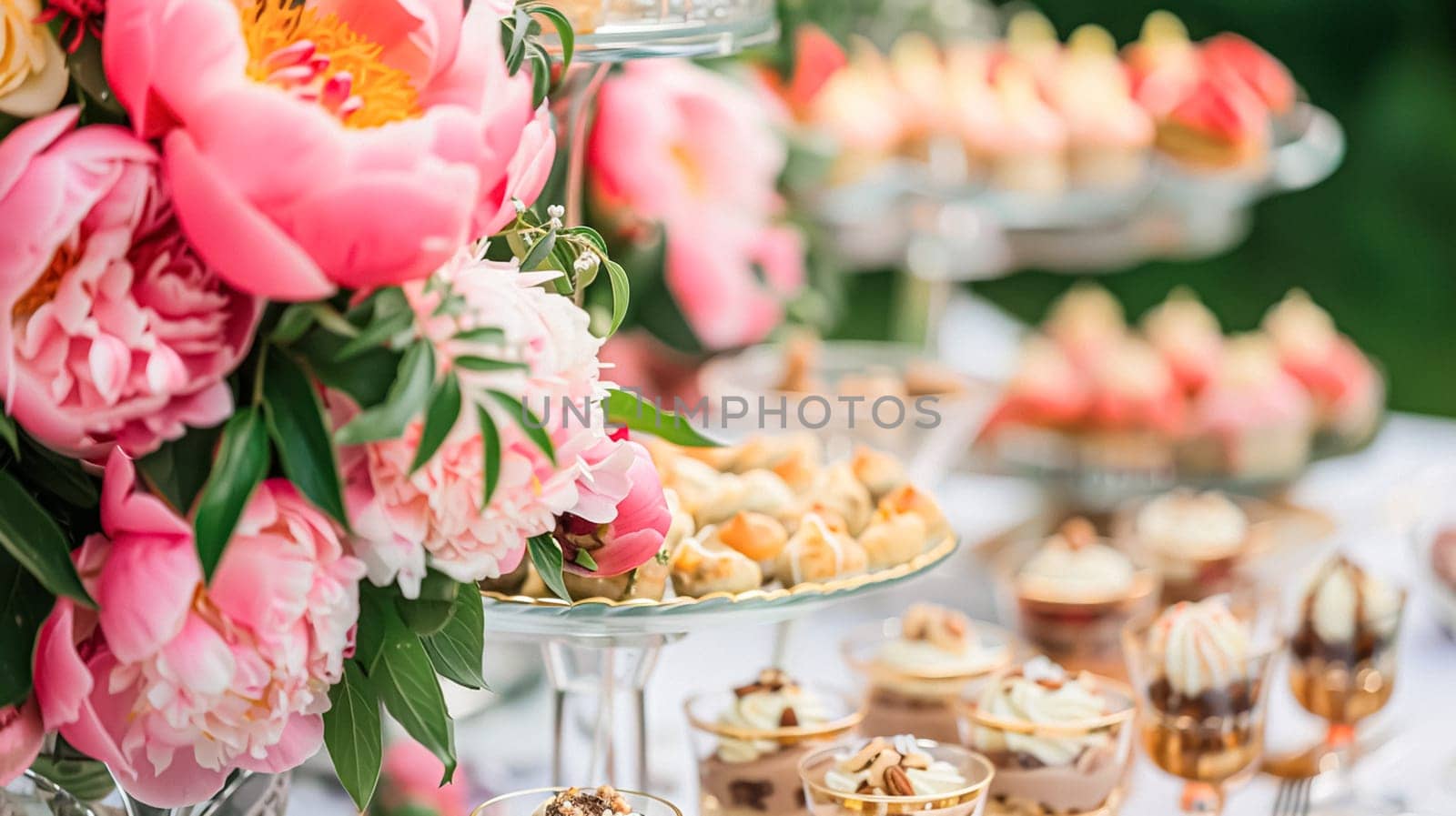 Wedding decoration with peonies, floral decor and event celebration, peony flowers and wedding ceremony in the garden, English country style