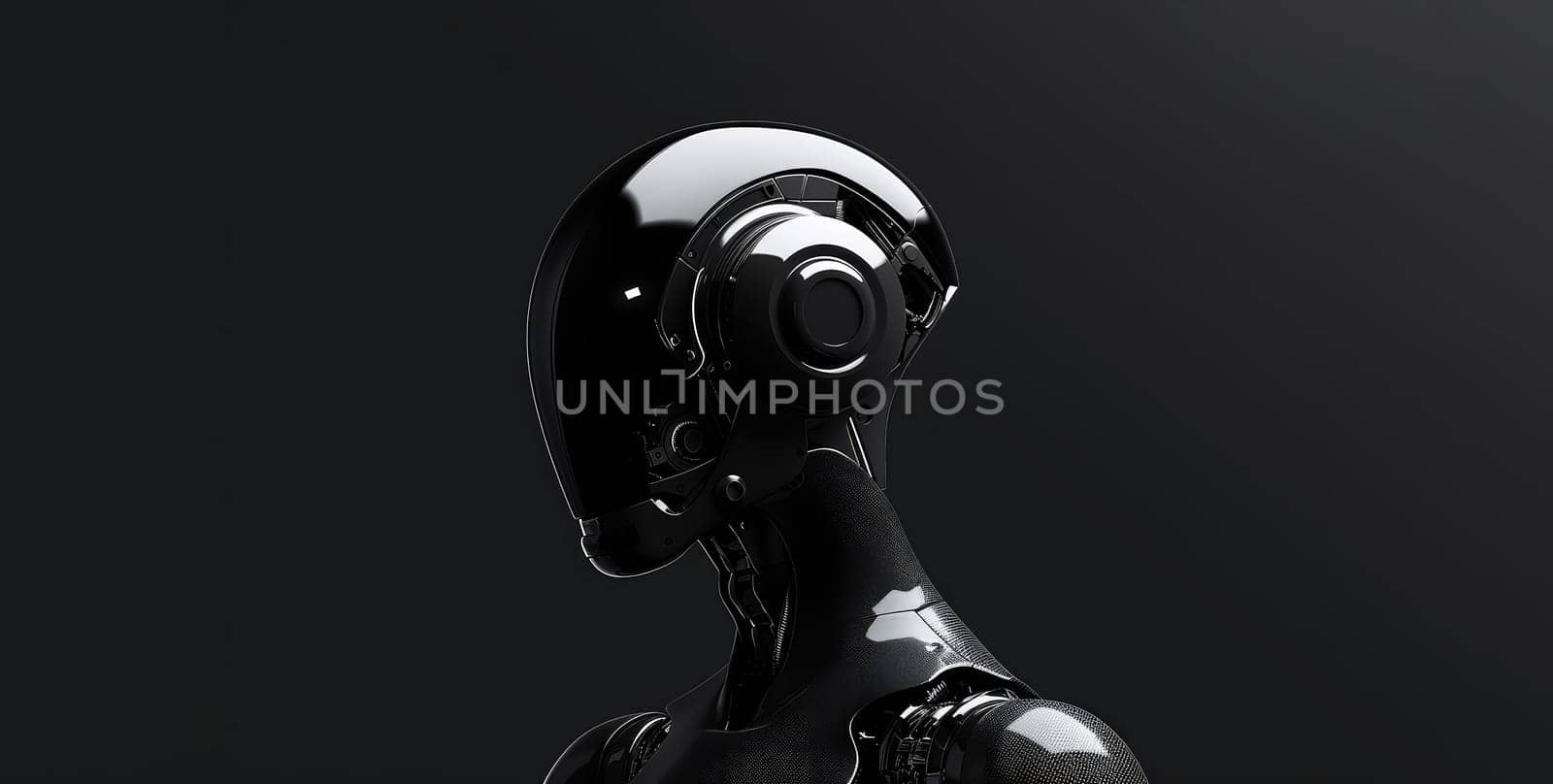 Black Cyber Robot Portrait With a Minimalist Design on Dark Background with Place For Text.