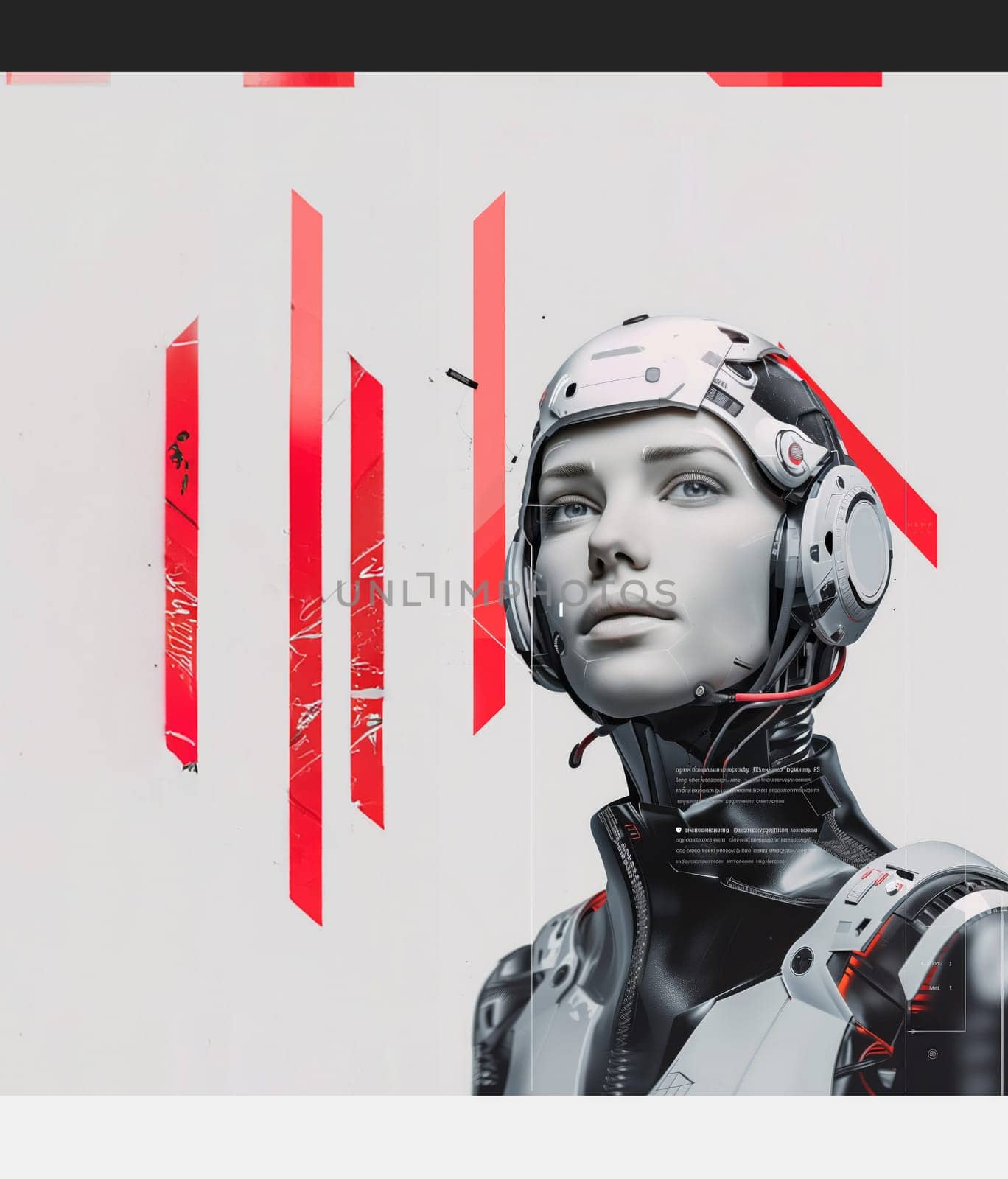 Futuristic modern white robot cyber illustration with place for text.