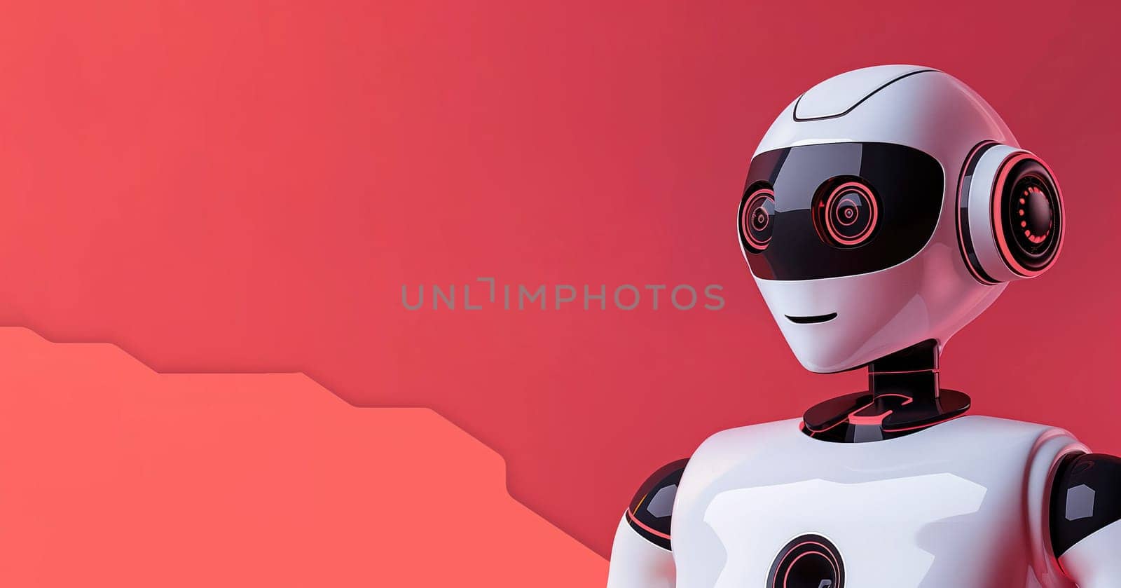Cute Cyber Robot Portrait with Place For Text, UX UI Web-Design Banner.