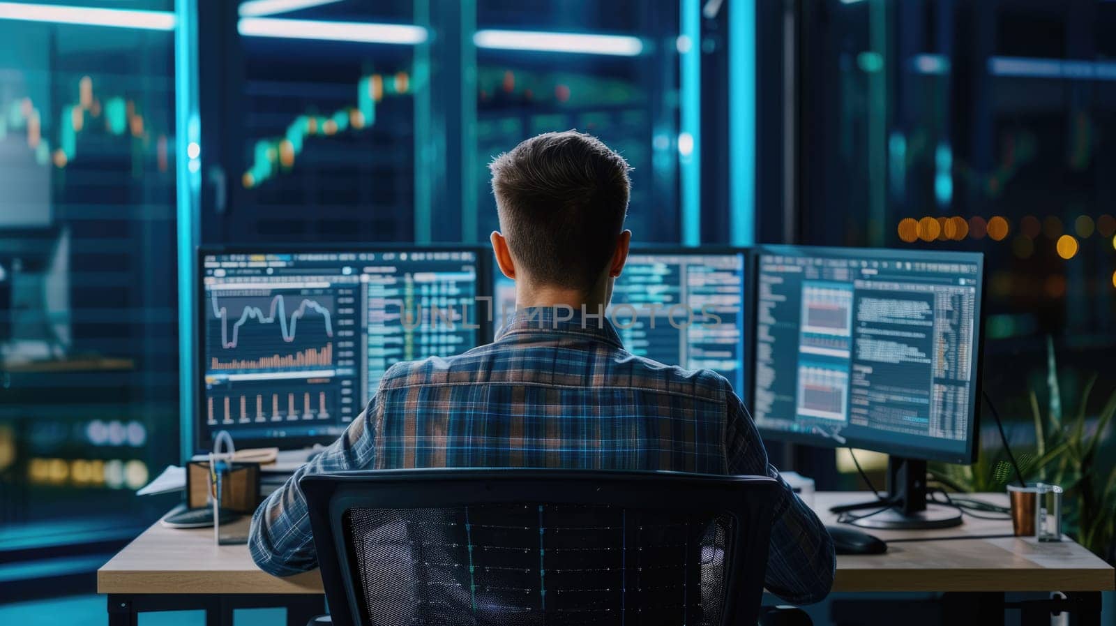data engineer analyse datasets on multiple monitor workstation AIG41