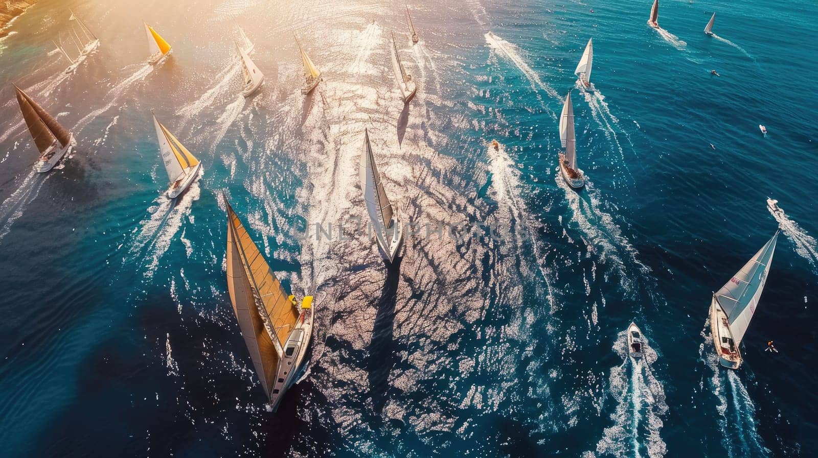 A group of sailboats is peacefully floating on the calm water, creating a picturesque scene of adventure and recreation. The electric blue sky above adds to the beauty of the event AIG50