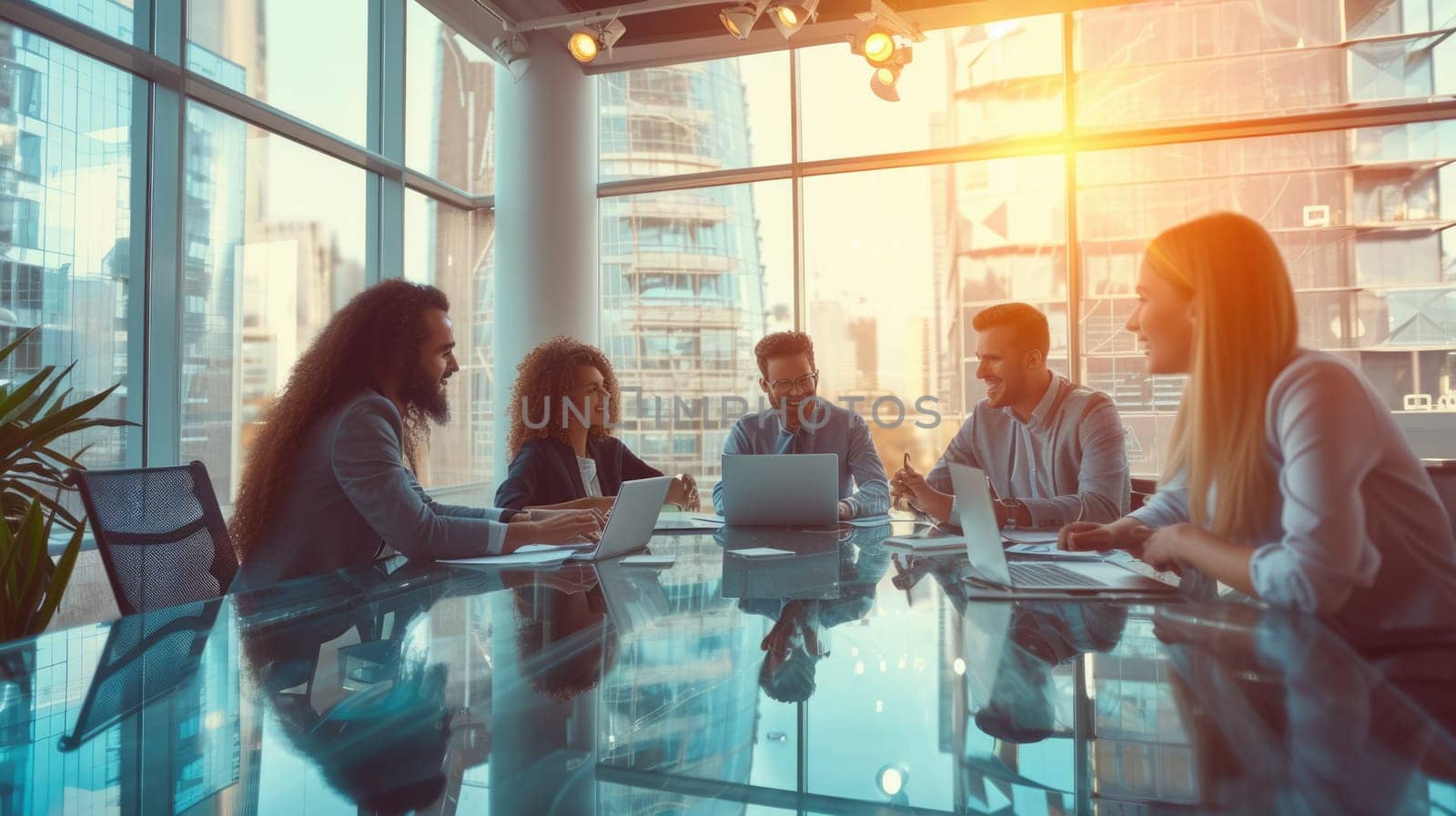 A group of people is seated around a table in a conference room, sharing smiles and engaging in a leisurely real estate event. AIG41