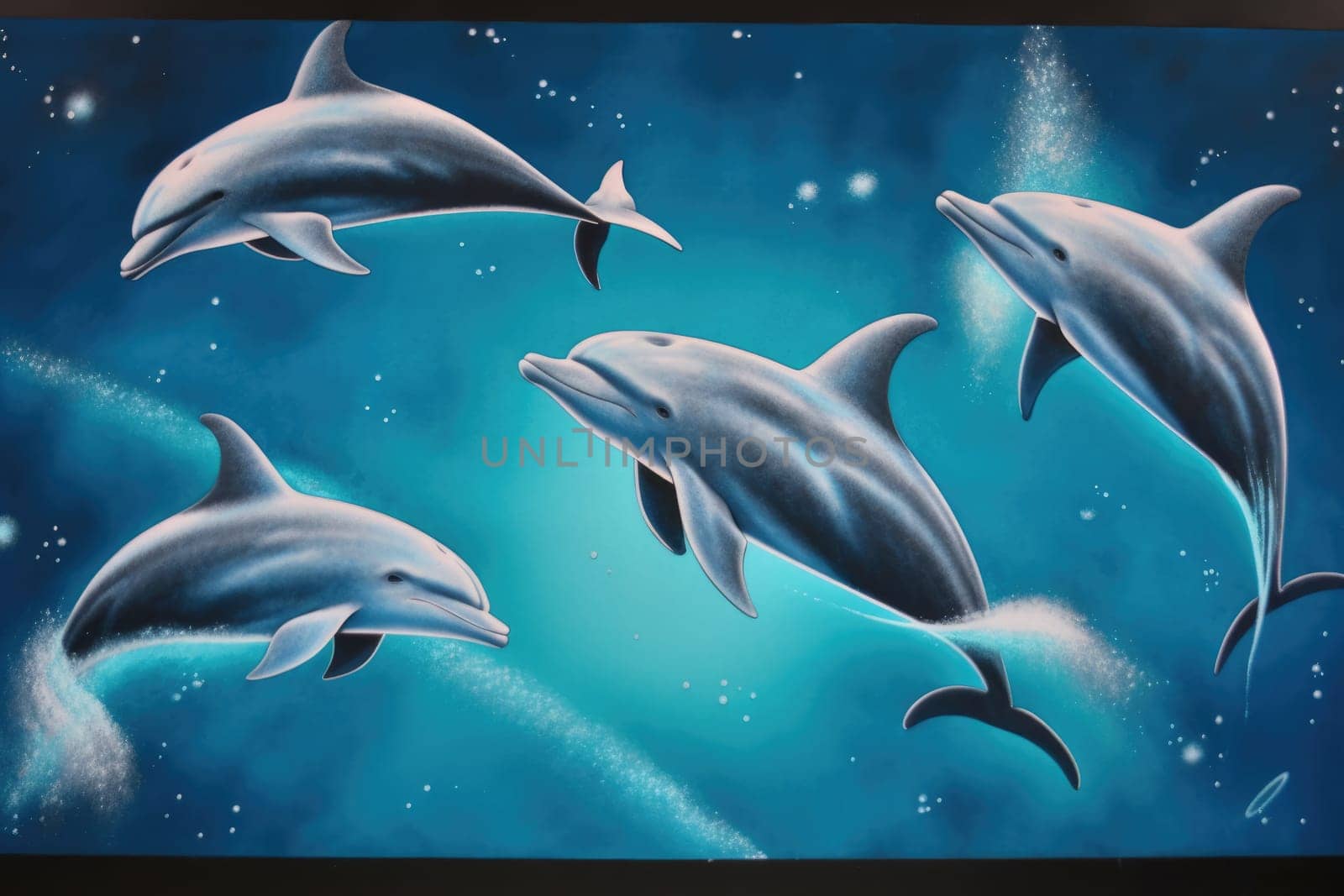 1980s dolphins in space minimalistic, airbrushed, AIG51A.