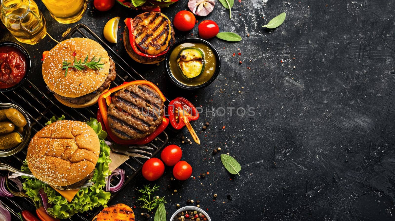 A variety of cuisine is displayed on the table, showcasing different recipes and ingredients. Food is not only a dish but also an art form and a fashion accessory at events AIG50