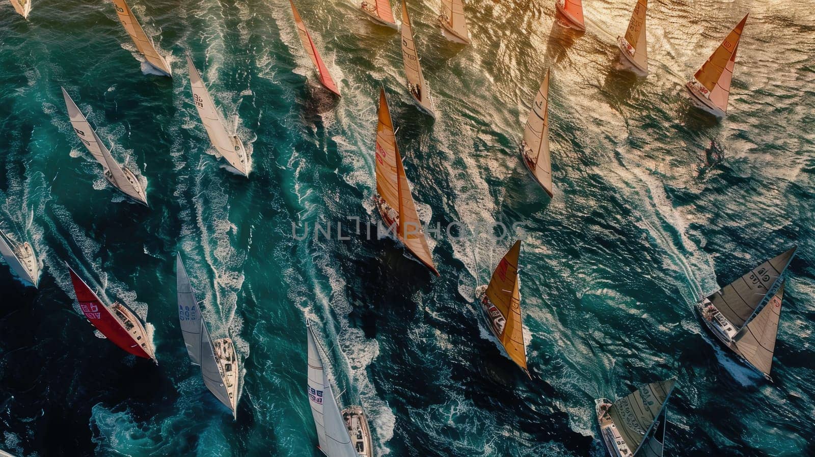 A group of sailboats is peacefully floating on the calm water, creating a picturesque scene of adventure and recreation. The electric blue sky above adds to the beauty of the event AIG50