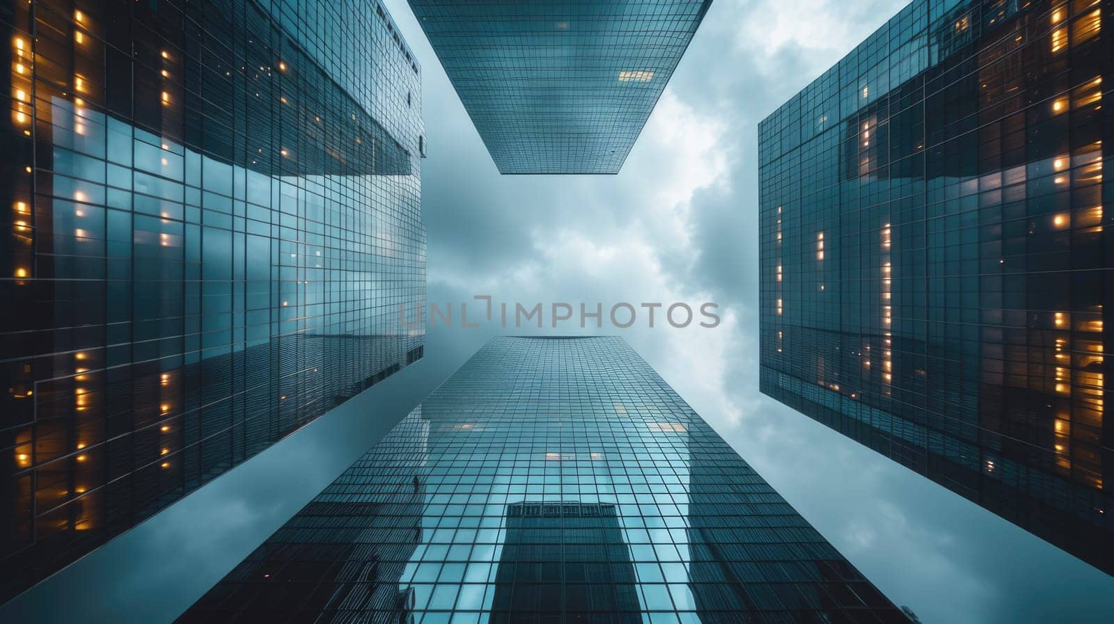Tall buildings against cloudy sky. A symmetrical masterpiece. AIG41
