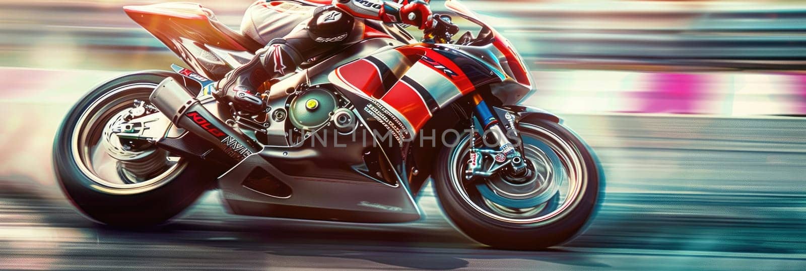 Super motorbike racing on the circuit track while driving at high speed and accelerating at full power AIG44