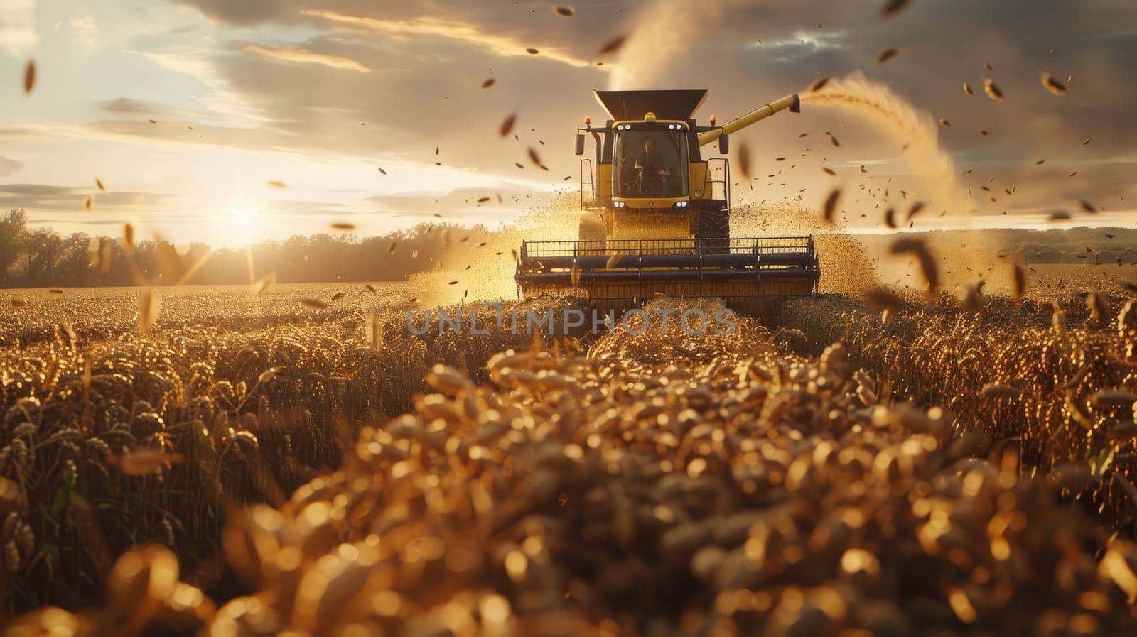 A combine harvester is harvesting a field of wheat. AIG51A.