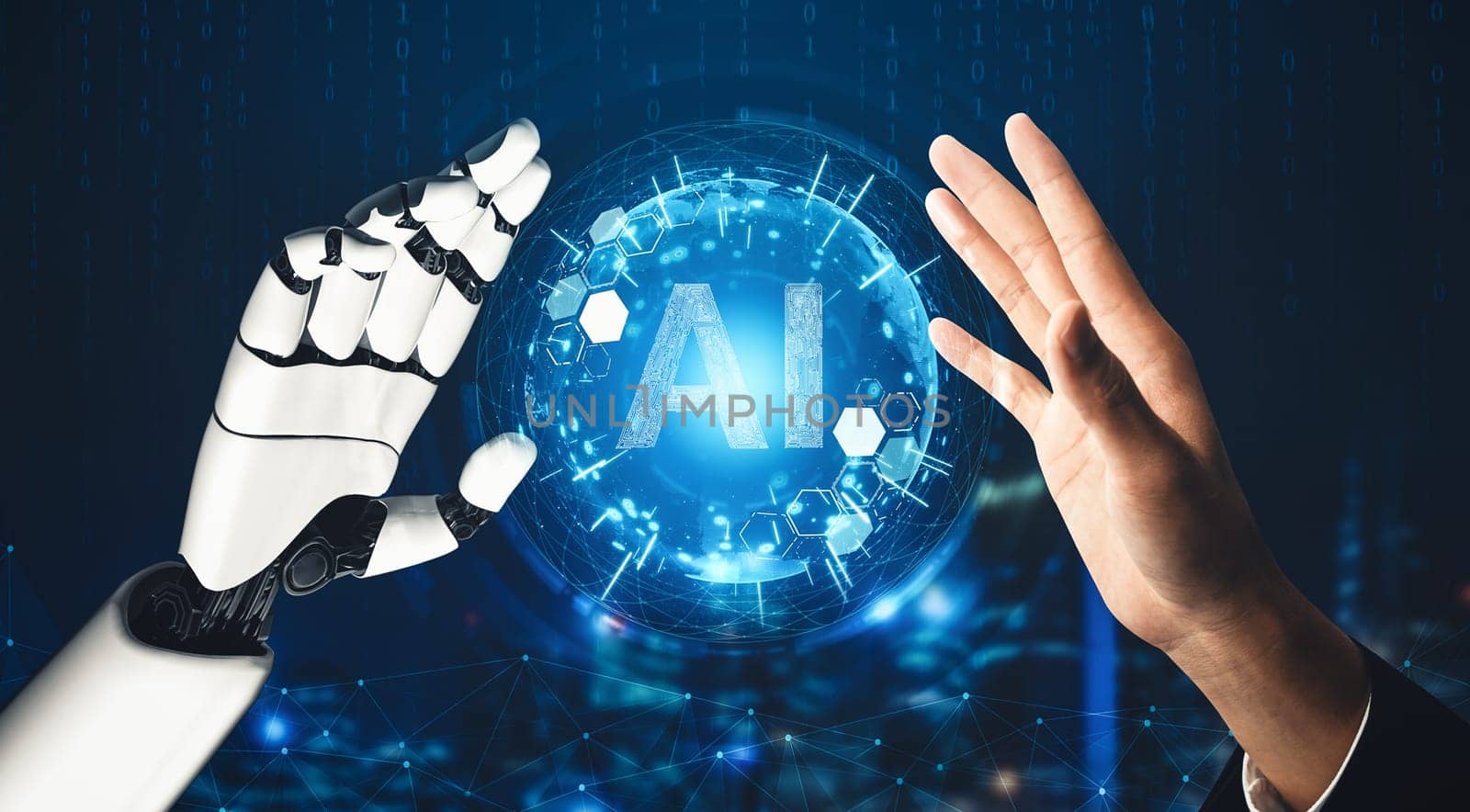 MLP 3D rendering futuristic droid robot technology development, artificial intelligence AI, and machine learning concept. Global robotic bionic science research for future of human life.