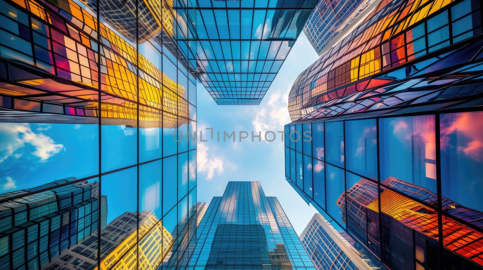 Enjoy the mesmerizing view of azure skies against a row of magnificent skyscrapers, a sight that showcases the beauty of architectural art in the real estate world. AIG41
