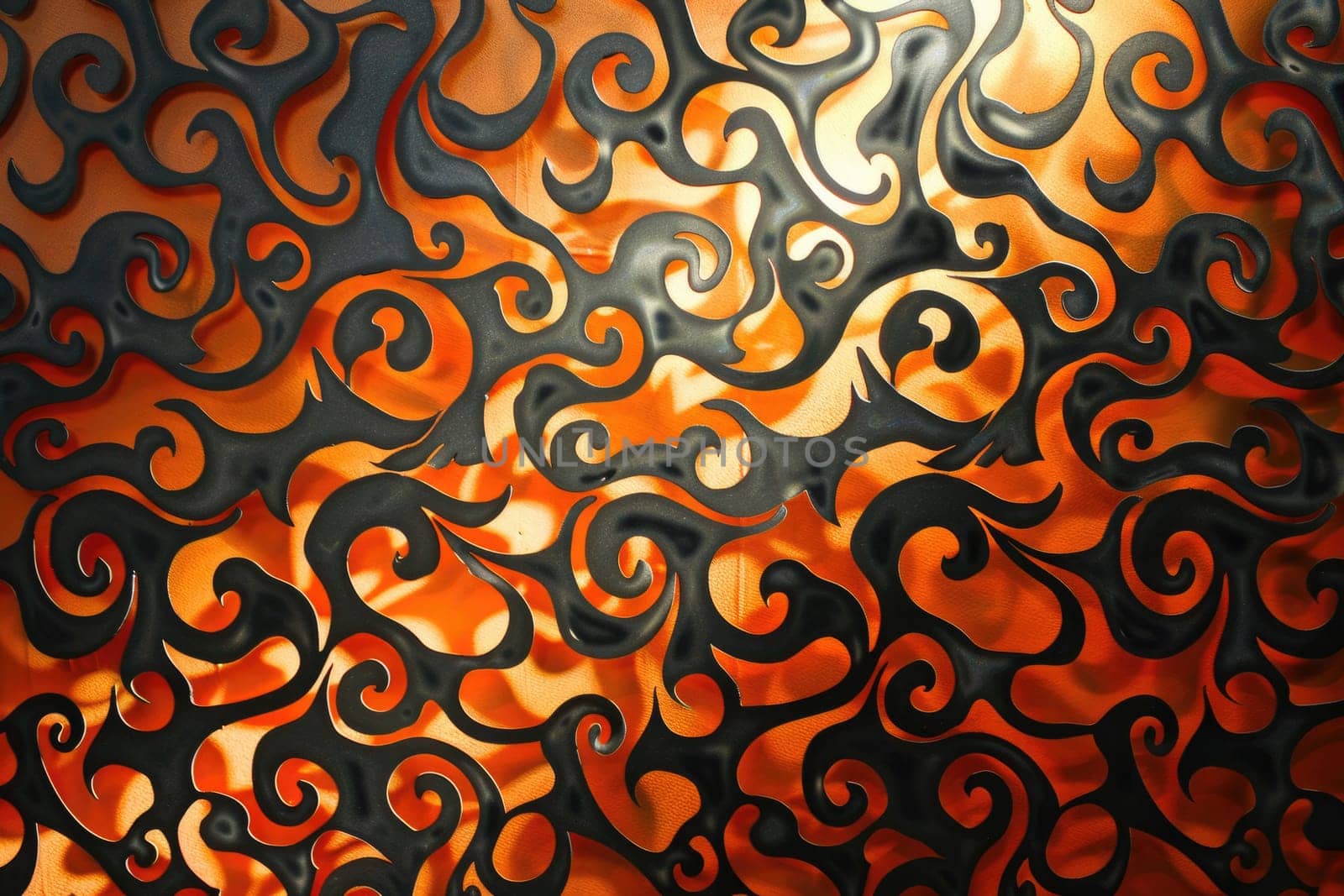 intricate metal filigree swirls painted in orange and black AIG51A.