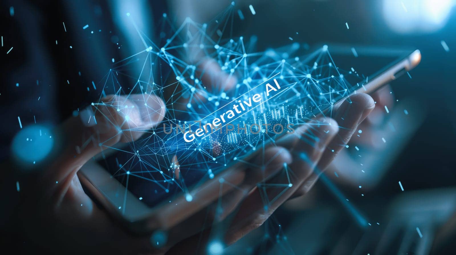 Generative AI creation by AI artificial intelligence brain processor in concept of AI artificial intelligence engineering, big data and AI machine learning to use generative AI for business. LLMs