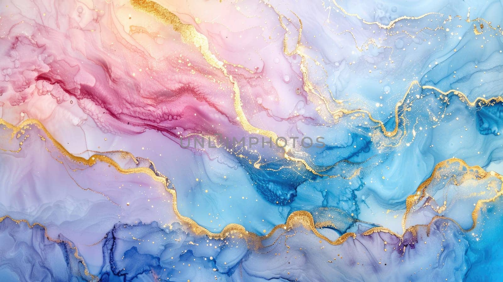 Colorful abstract painting with pink, blue and gold colors. AIG51A.
