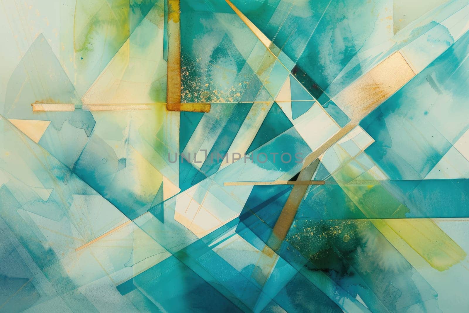Close up of tiles of marble was painted by abstract color with green and blue mixed background. Painting was painted with elegance colorful watercolor in geometry shape at light marble tiles. AIG42.