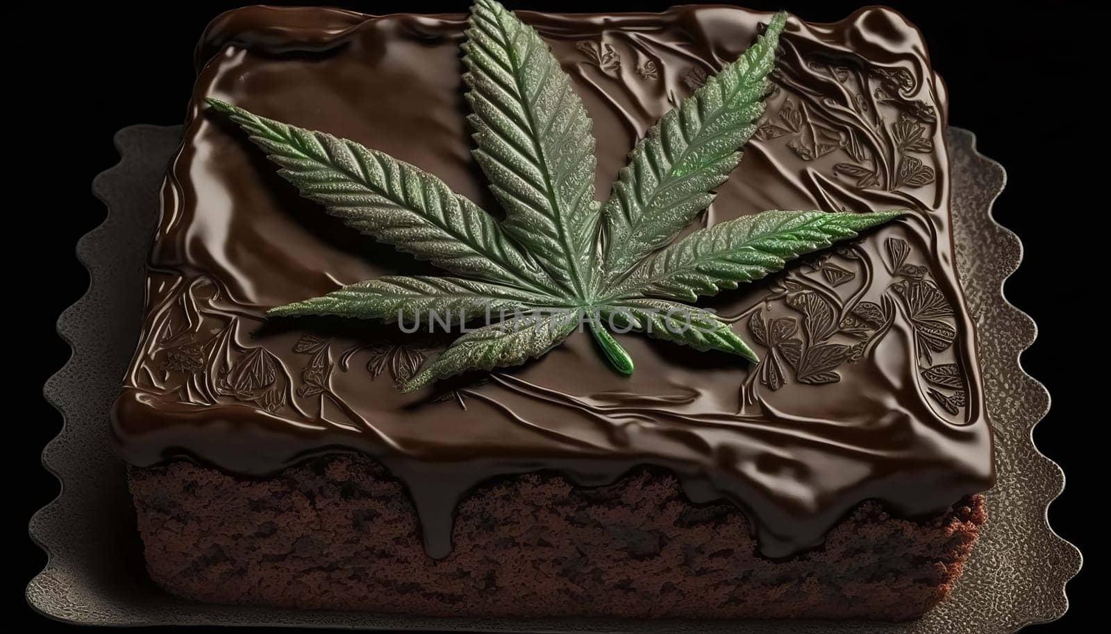 brownie cake with cannabis weed. Generative AI, by mila1784