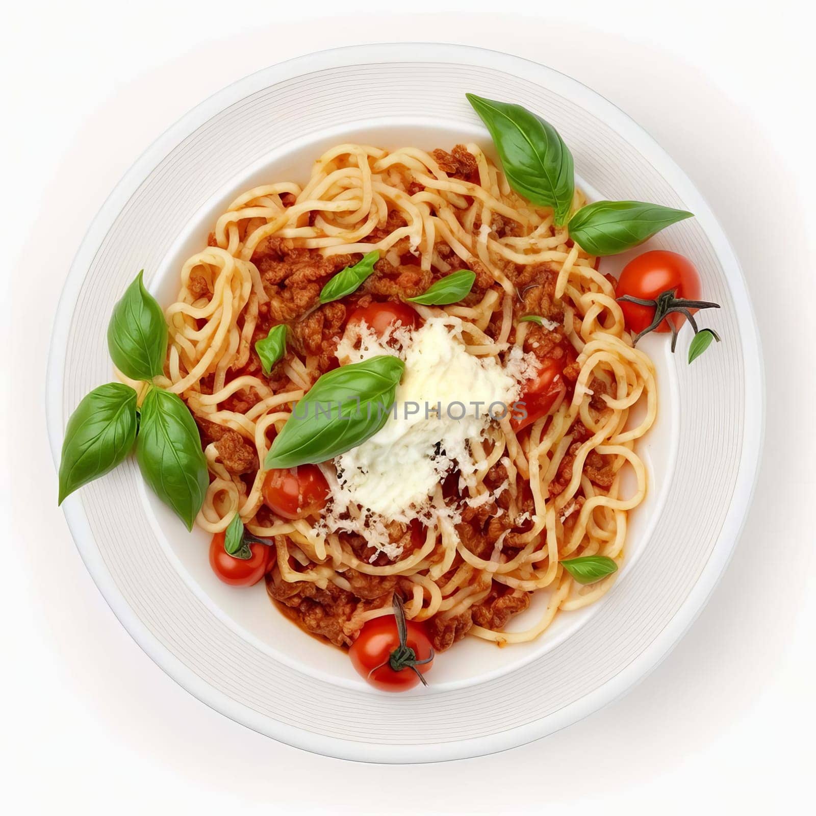 Pasta bolognese isolate on white background. Generative AI,