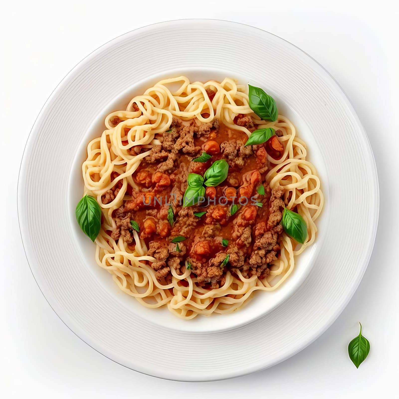 Pasta bolognese isolate on white background. Generative AI, by mila1784
