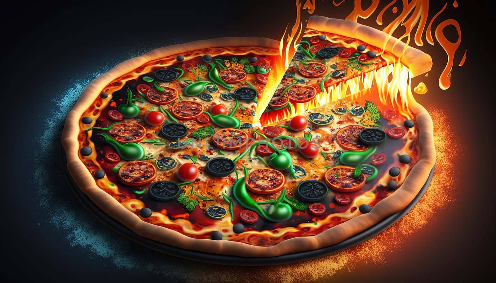 Real pizza with baked hot. Generative AI. by mila1784