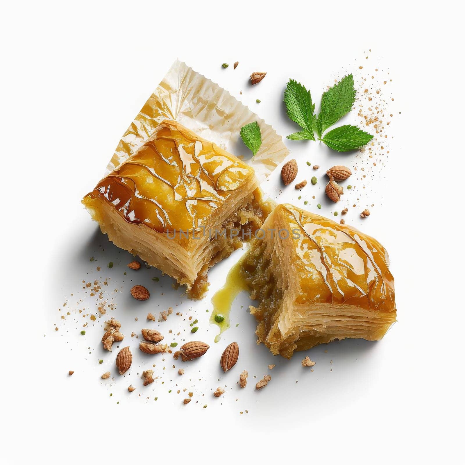 baklava isolate on white background. Generative AI,