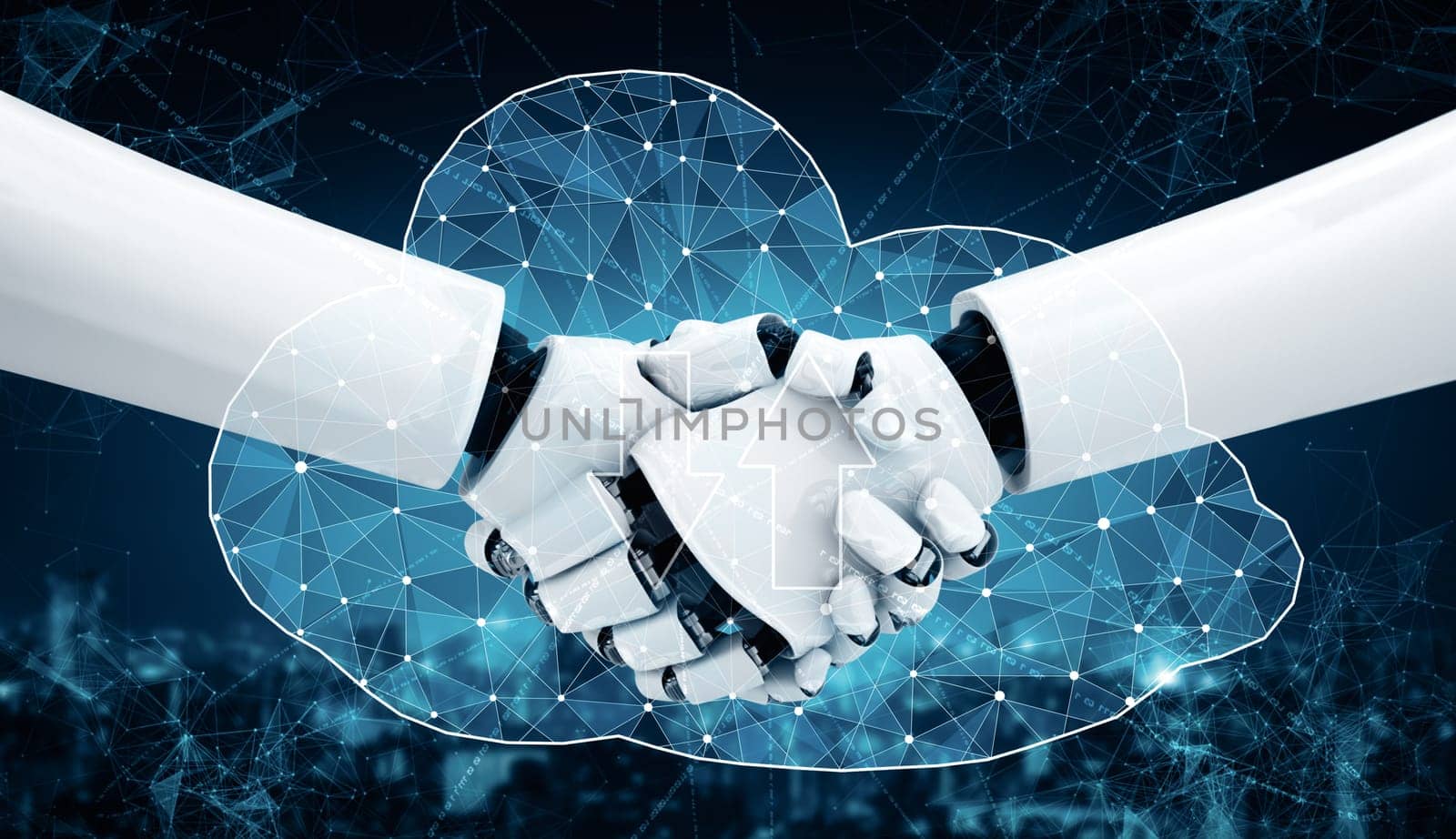 MLP 3d illustration AI robot using cyber security to protect information privacy. Futuristic concept of cybercrime prevention by artificial intelligence and machine learning process. 3D rendering illustration.