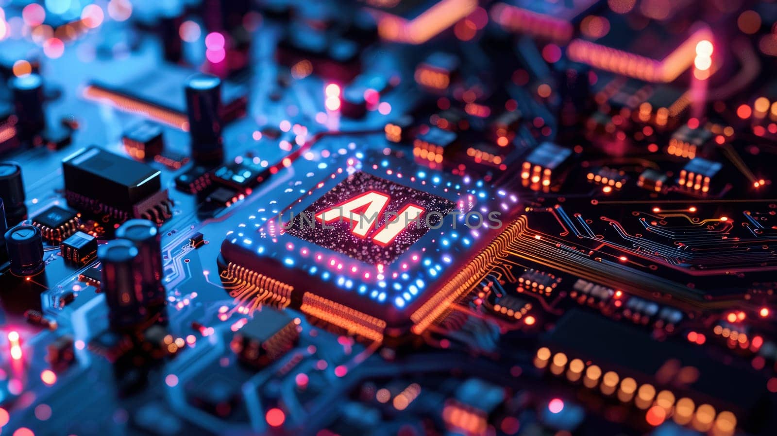 Artificial Intelligence and AI technology concept processor chip or mother board background LLMs