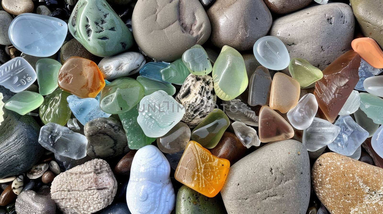 The ground is covered with a variety of natural materials such as light amber gemstones, azure aqua stones, and electric blue rocks. Each one is a unique piece of art in closeup detail AIG50