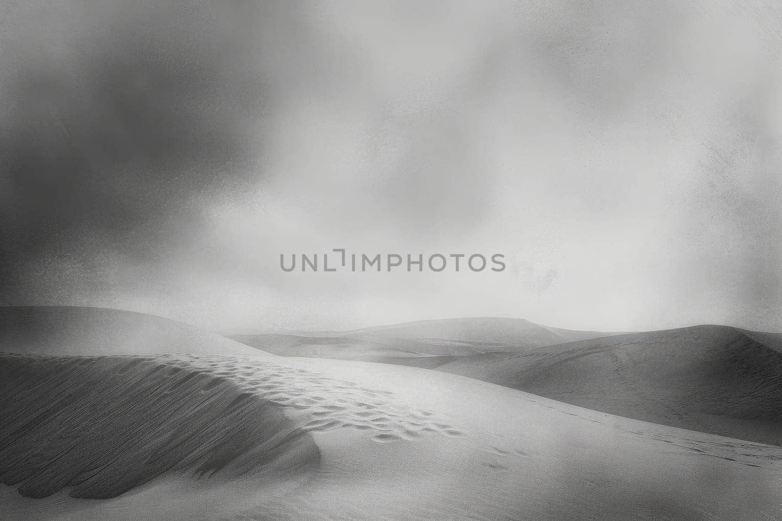 An image of beautiful minimalistic desert landscape with blue sky and white cloud. An abstract picture of desert surrounded by mountain of sand or sand hill and blue sky. Panorama concept. AIG42.
