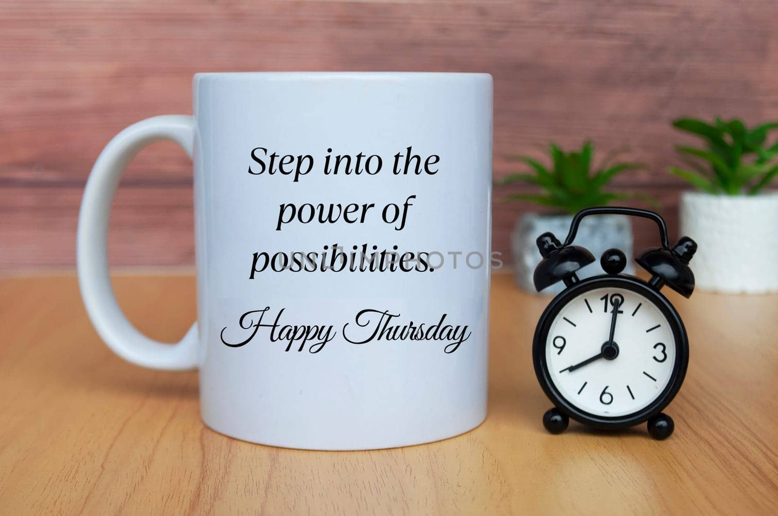 Step into the power of possibilities. Happy Thursday. Morning greetings concept