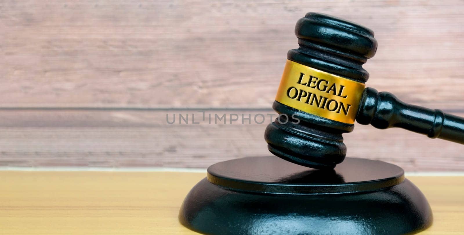 Legal opinion text engraved on lawyer's gavel. Legal and law concept.