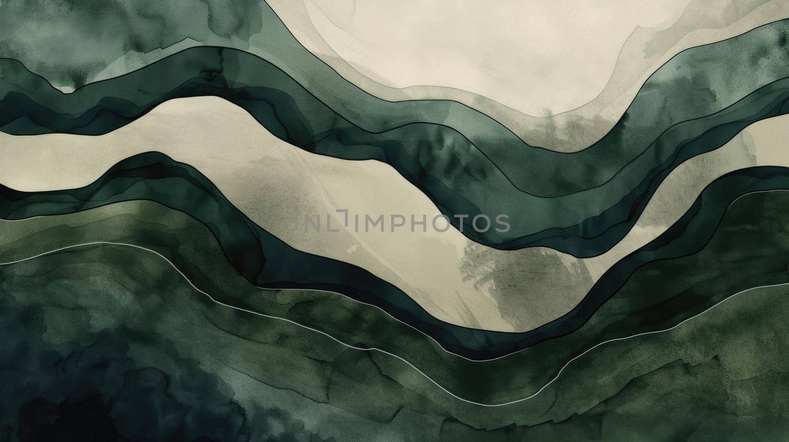 A painting of rolling hills in shades of green. AIG51A.