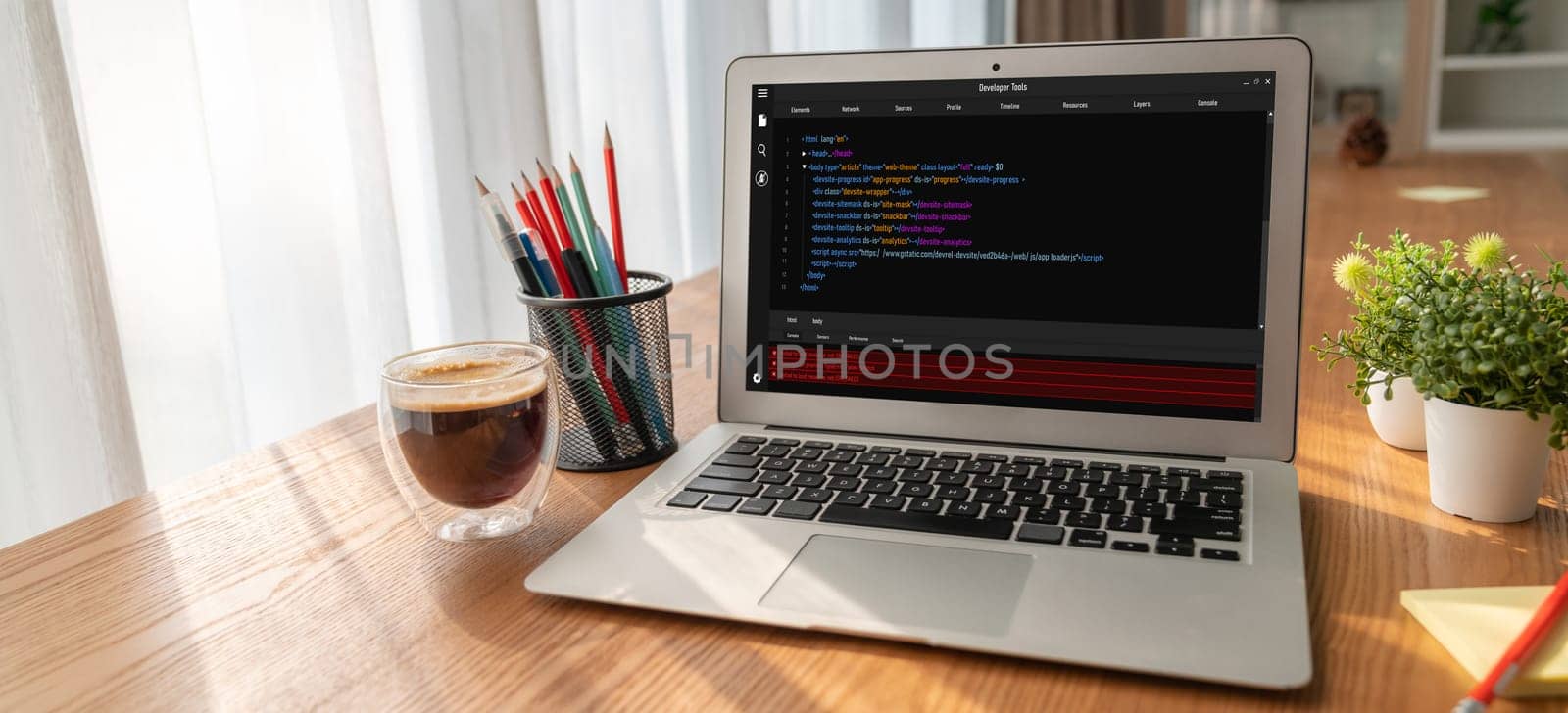 Software development programming on computer screen for modish application and program coding