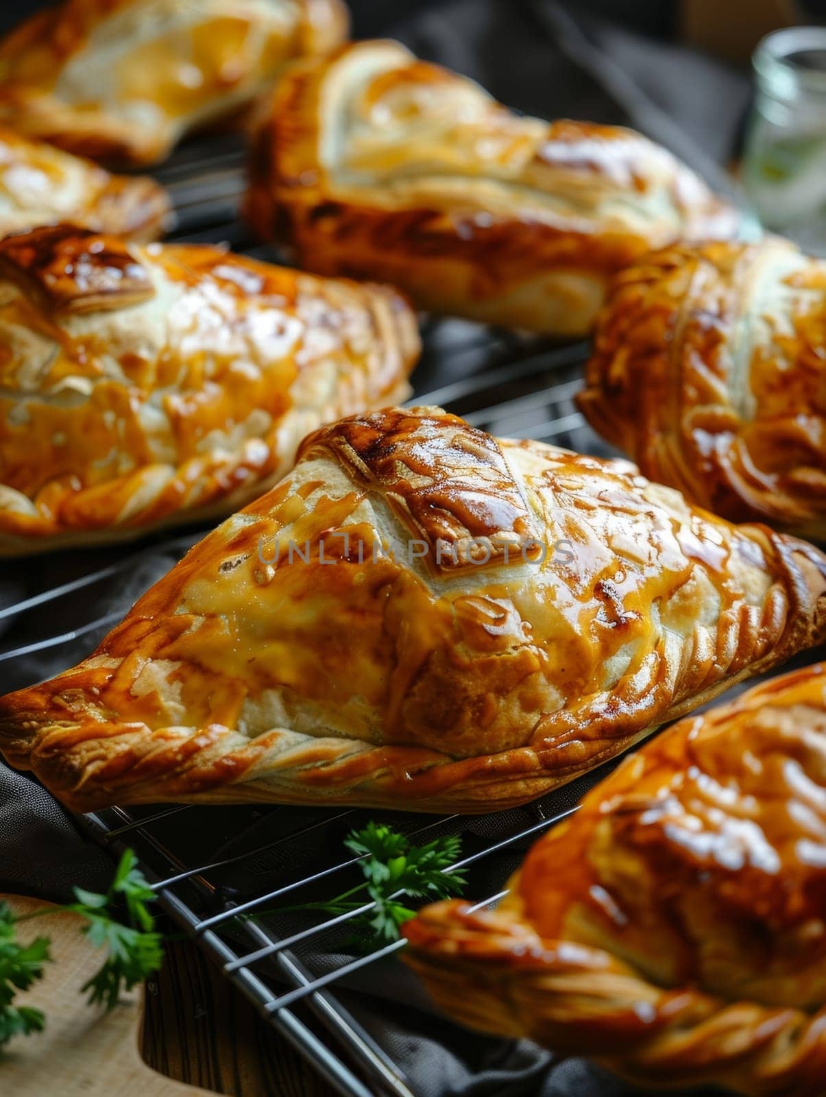Moldovan placinte on a cooling rack, filled pastries with cheese or fruit. A traditional and flavorful dish from Moldova.