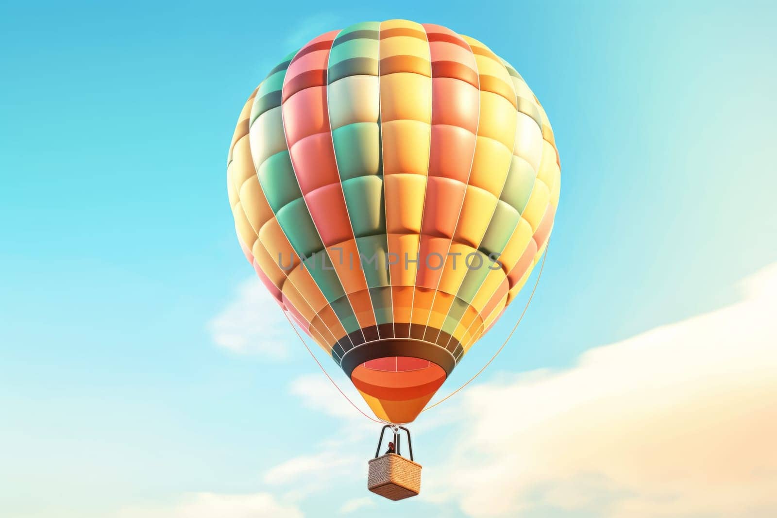 hot air balloon. Blue sky background. Generated AI.