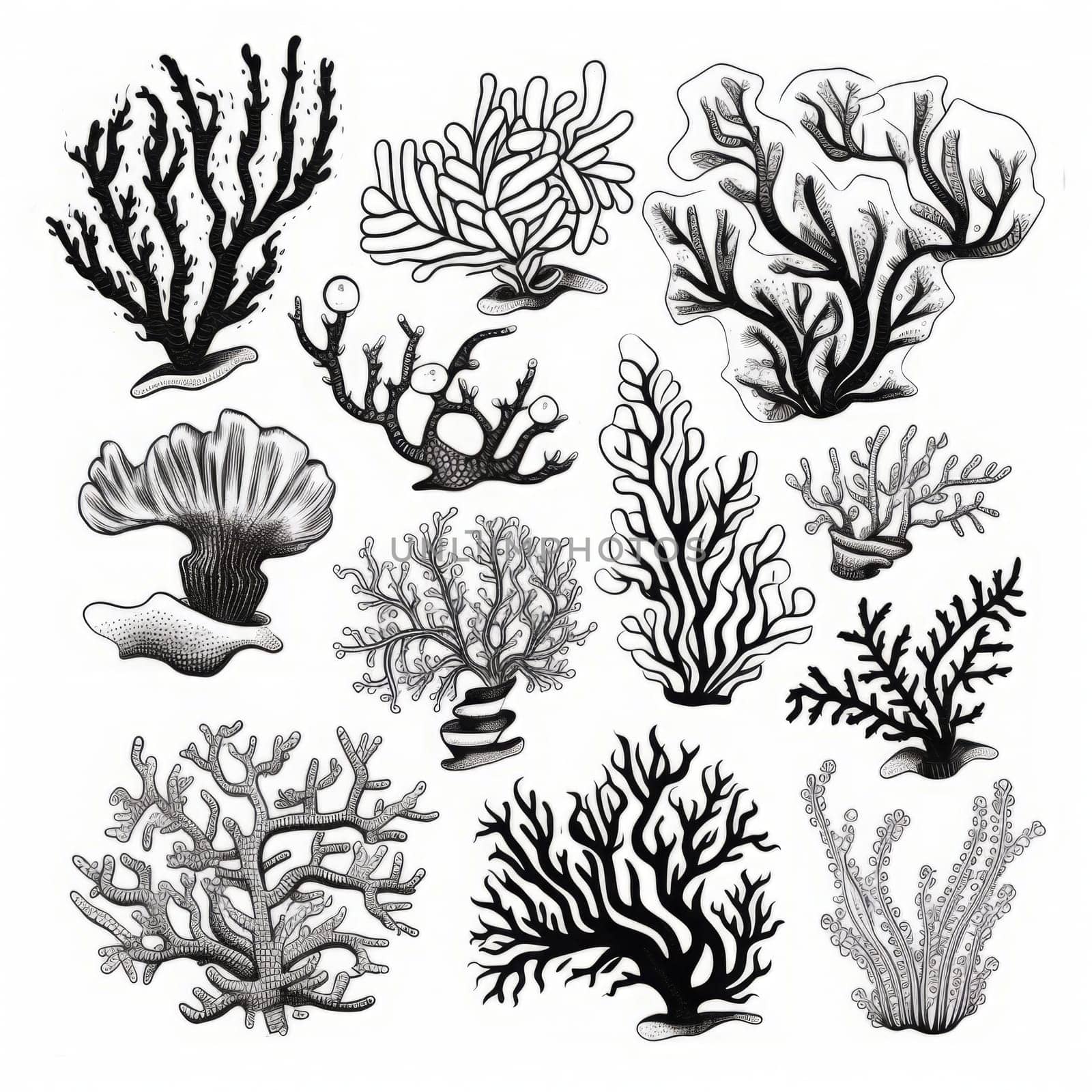 Black Seaweed icons set - nature, food trends concept. Generated AI.