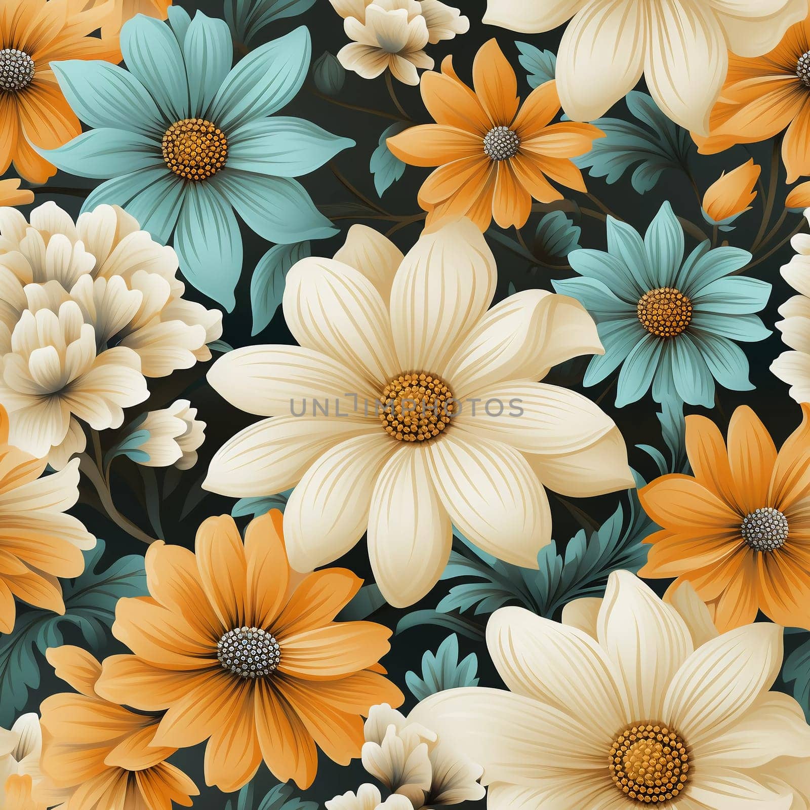 Seamless pattern tile background flowers and floral leaves plants by Nadtochiy