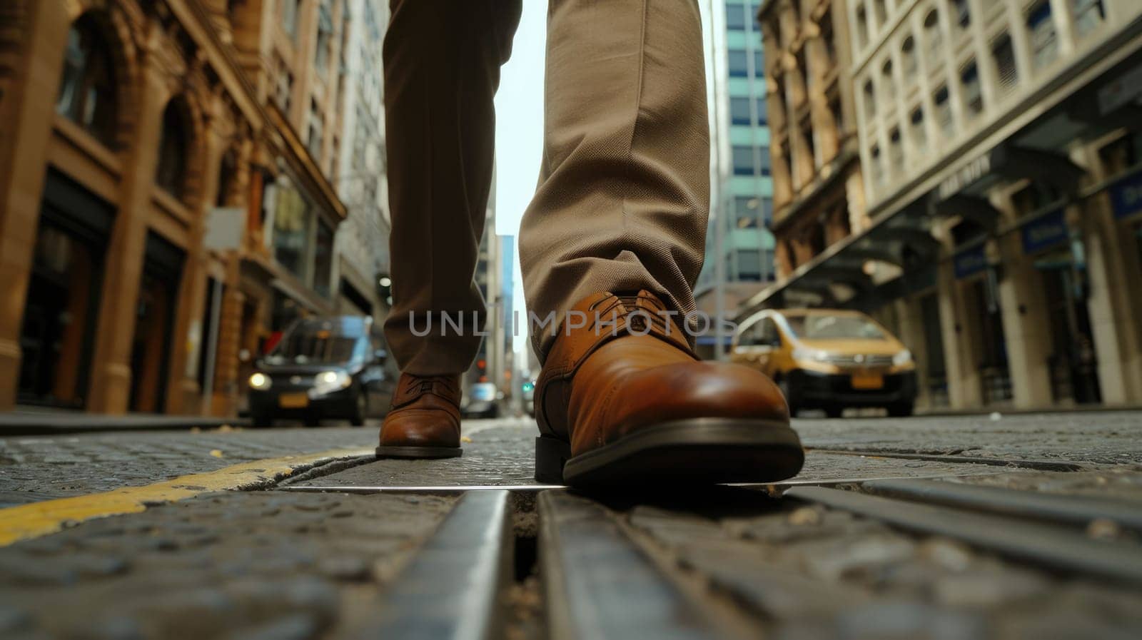 The picture of the person is working as business person and walking to work in street of the city, the businessman require skill like management, negotiation, marketing and the communication. AIG43.