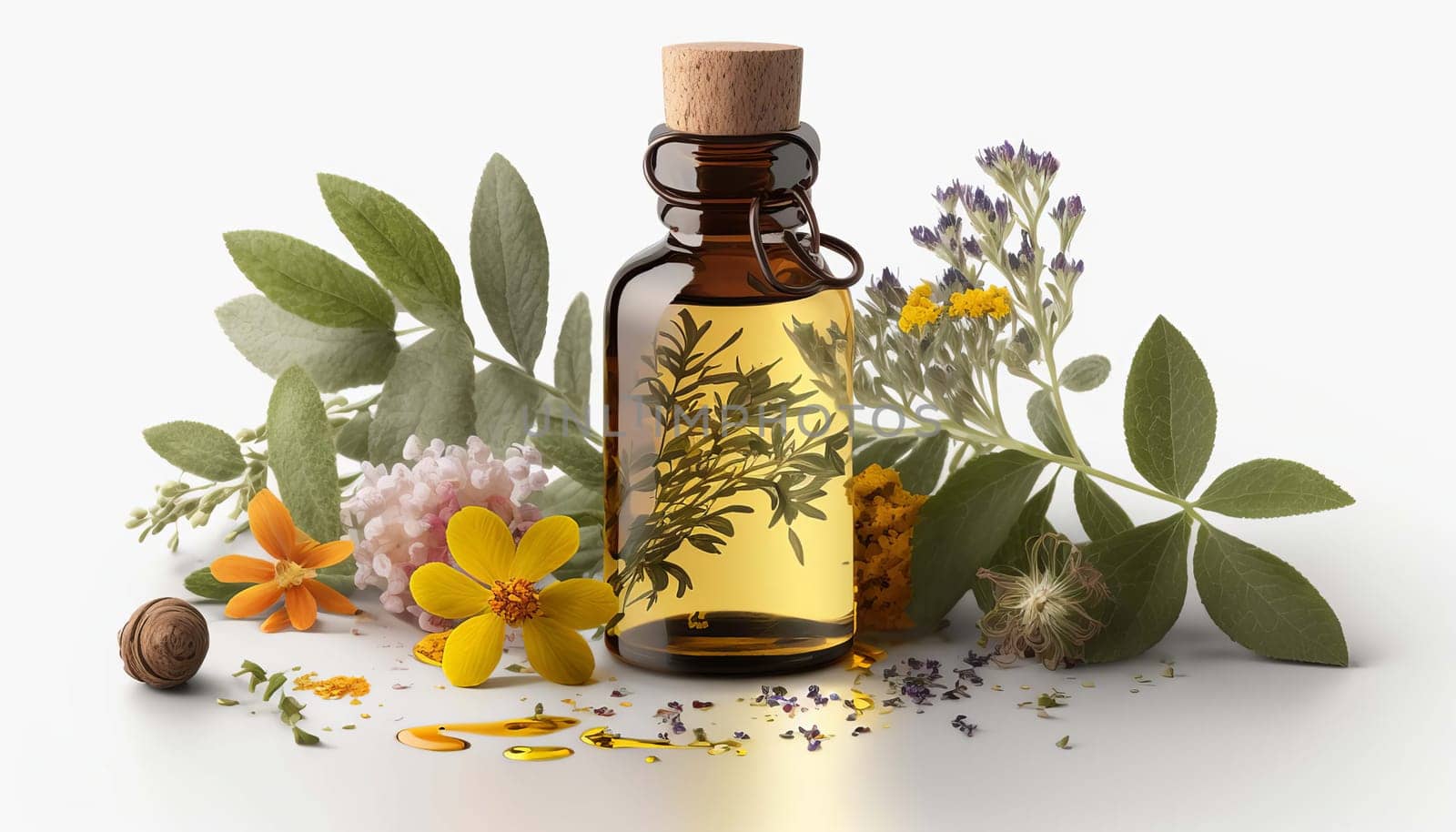 essential oil spa herbs and flowers. Generative AI,