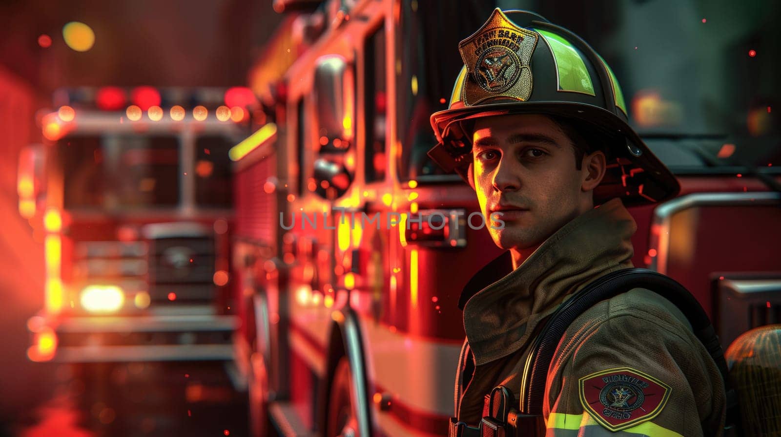 The picture of the firefighter or fireman that their duty is fighting the fire by using the water or fire extinguisher or save the people from the fire, this job require training and strength. AIG43.